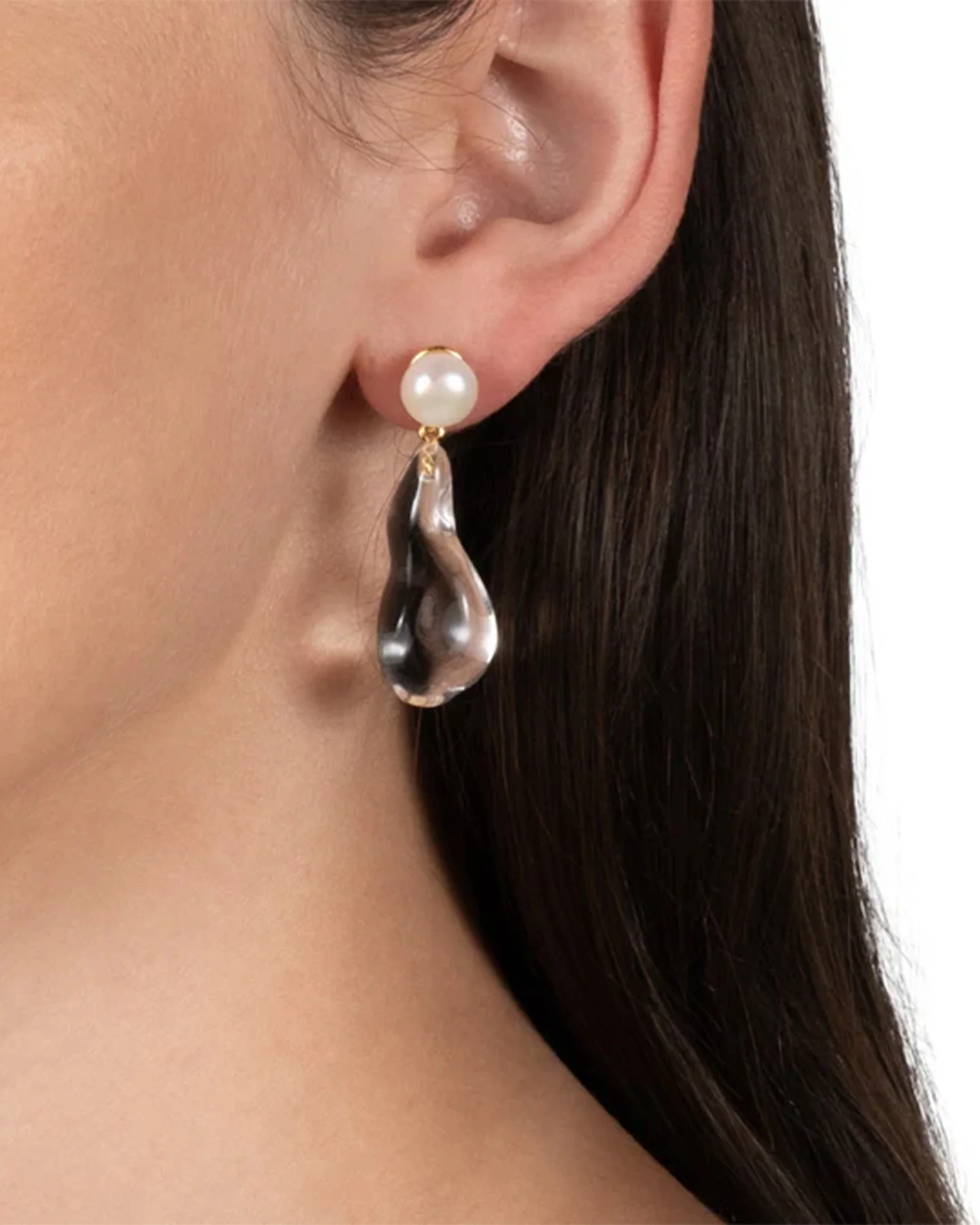 Liquid Lucite Freshwater Pearl Drop Earrings - Image 2