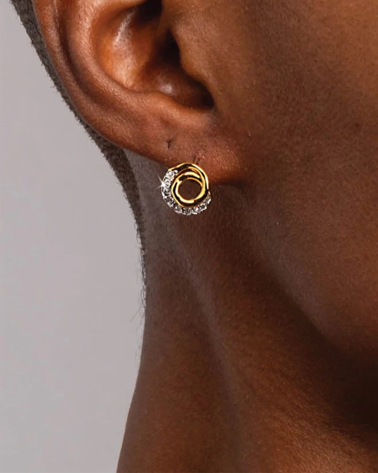 Solanales Gold Crystal Spiral Stud Earrings - Image 2