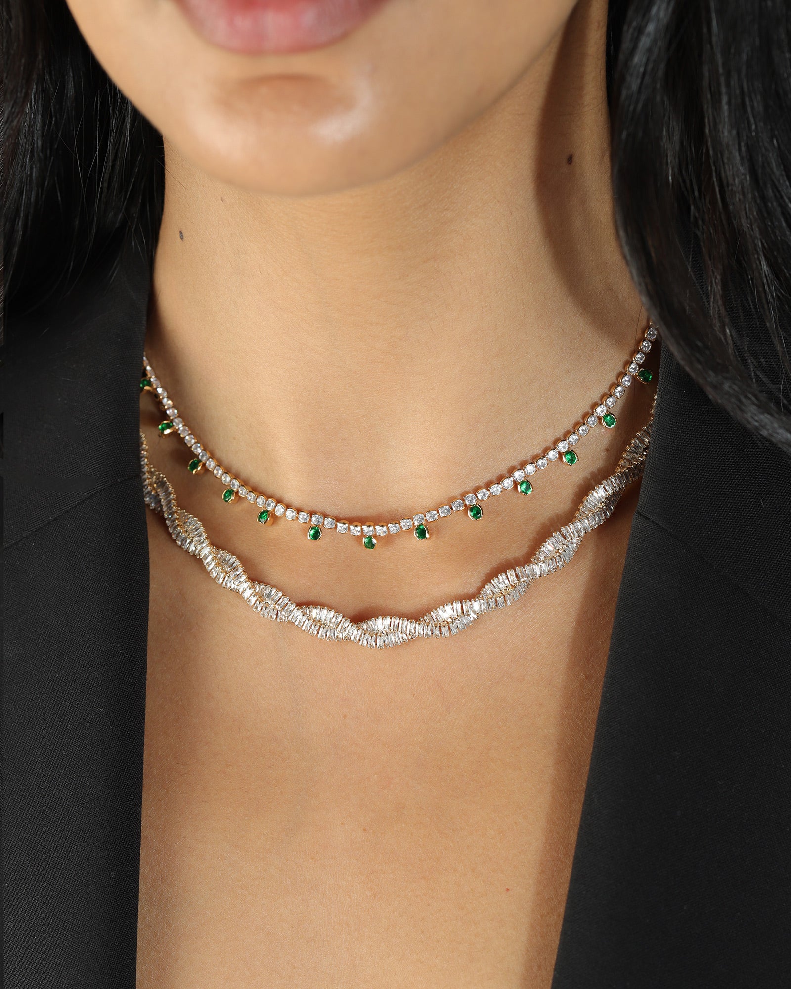 Baguette Two Row Twist Necklace - Image 2