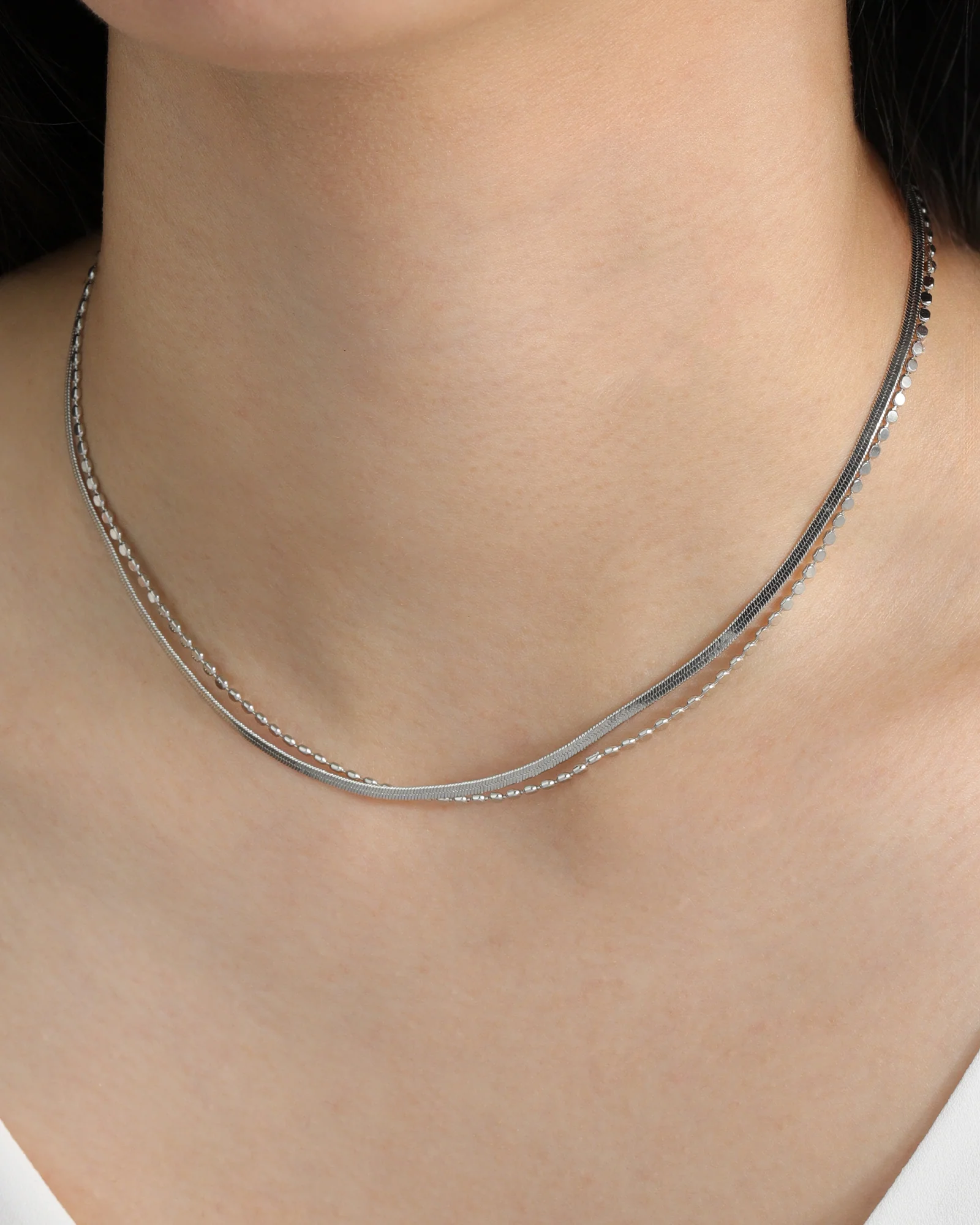 2 Row Herringbone Disc Necklace - Image 2
