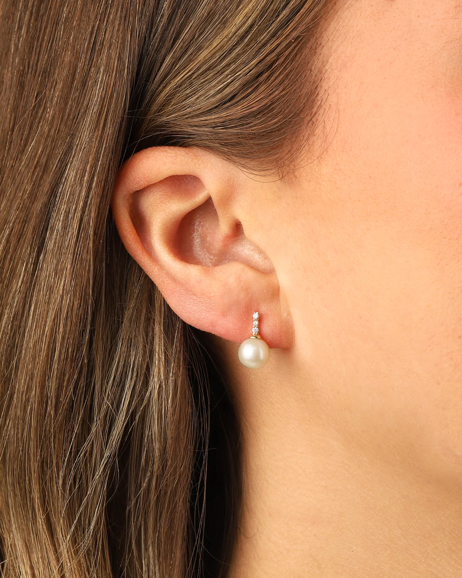 Pearl Drop Diamond Bar Studs - Image 2