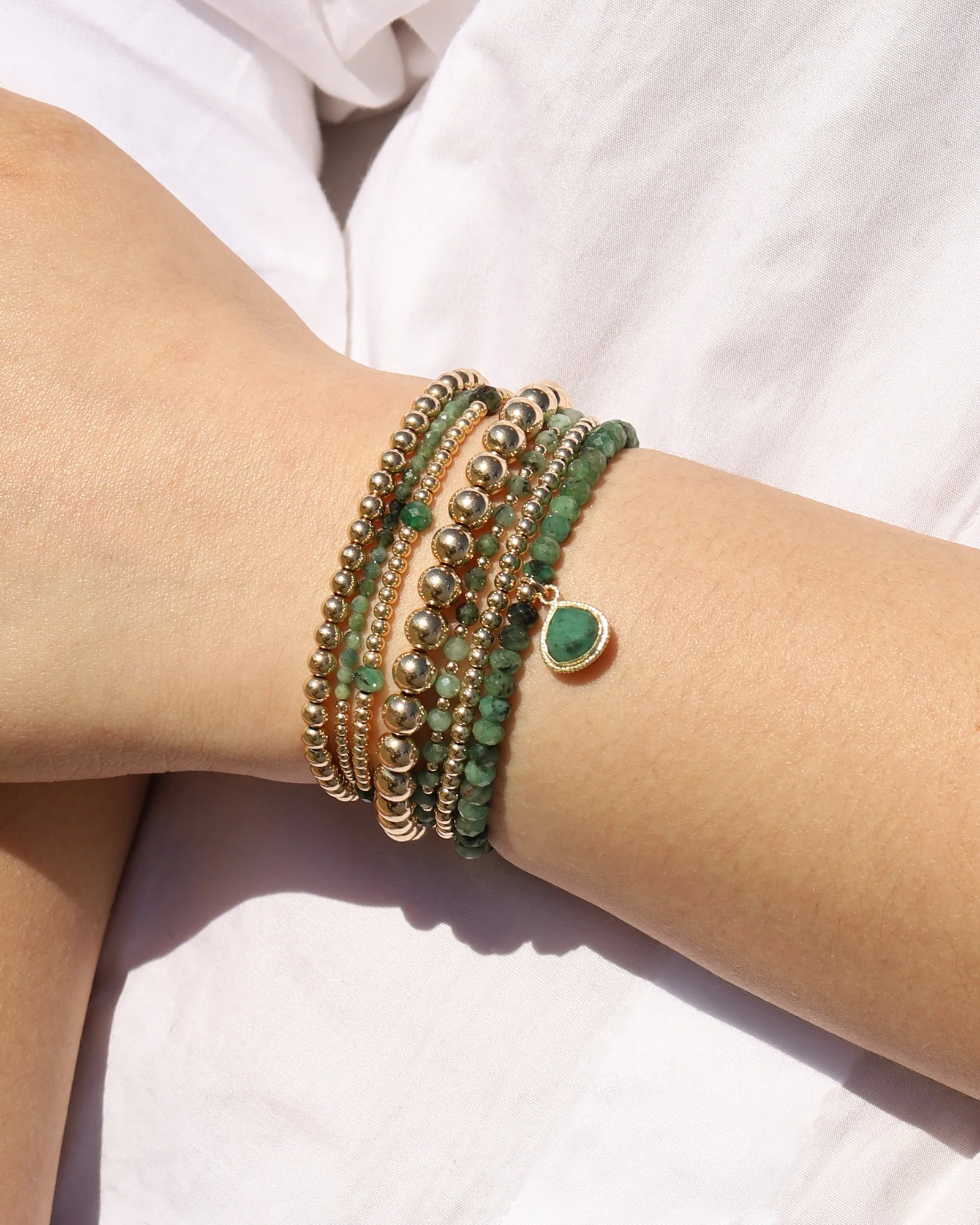 Drop Bezel Charm Beaded Bracelet | 4mm - Image 2