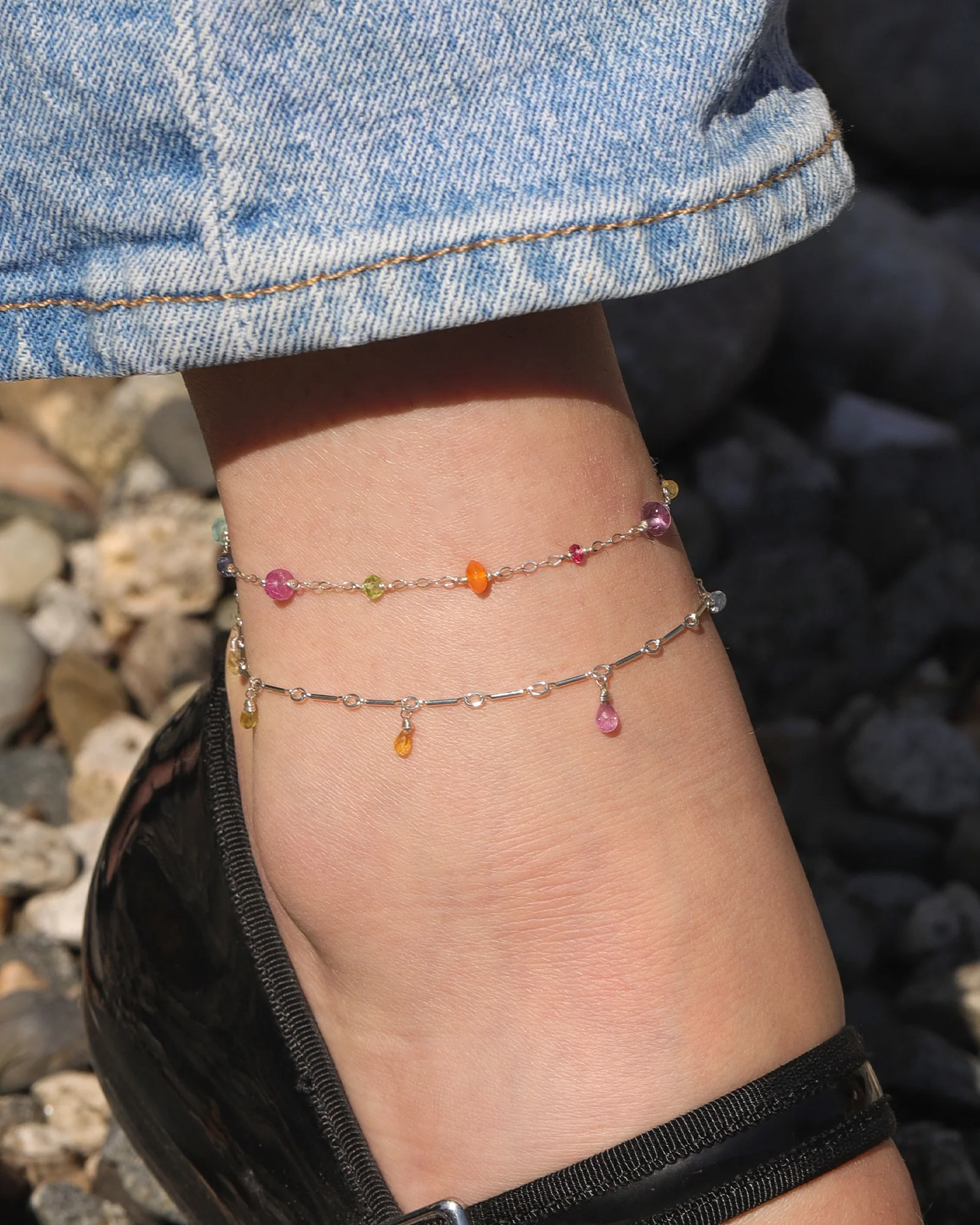 Mixed Teardrop Stone Chain Anklet - Image 2