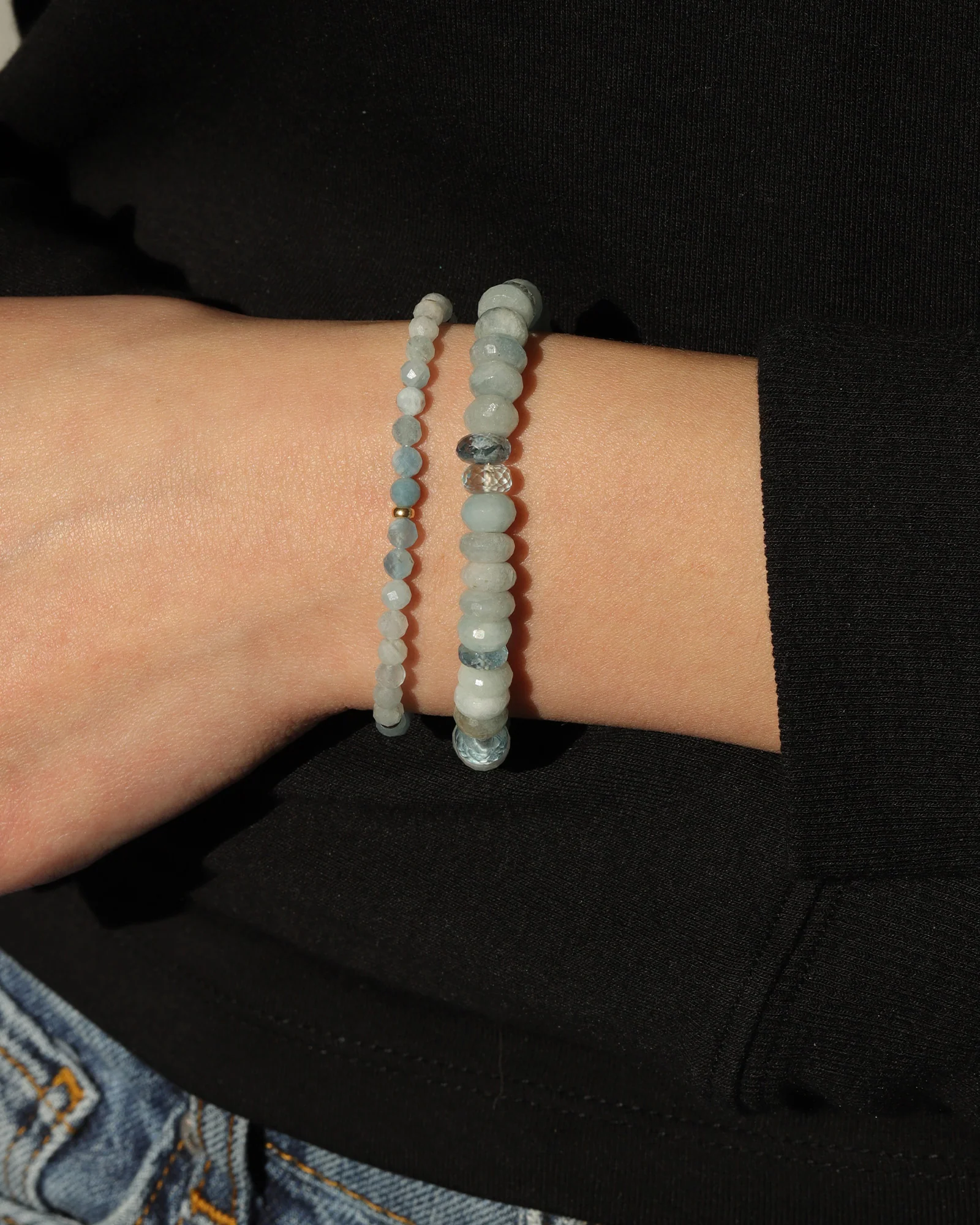 Aquamarine Sphere Beaded Bracelet | 4mm - Image 3