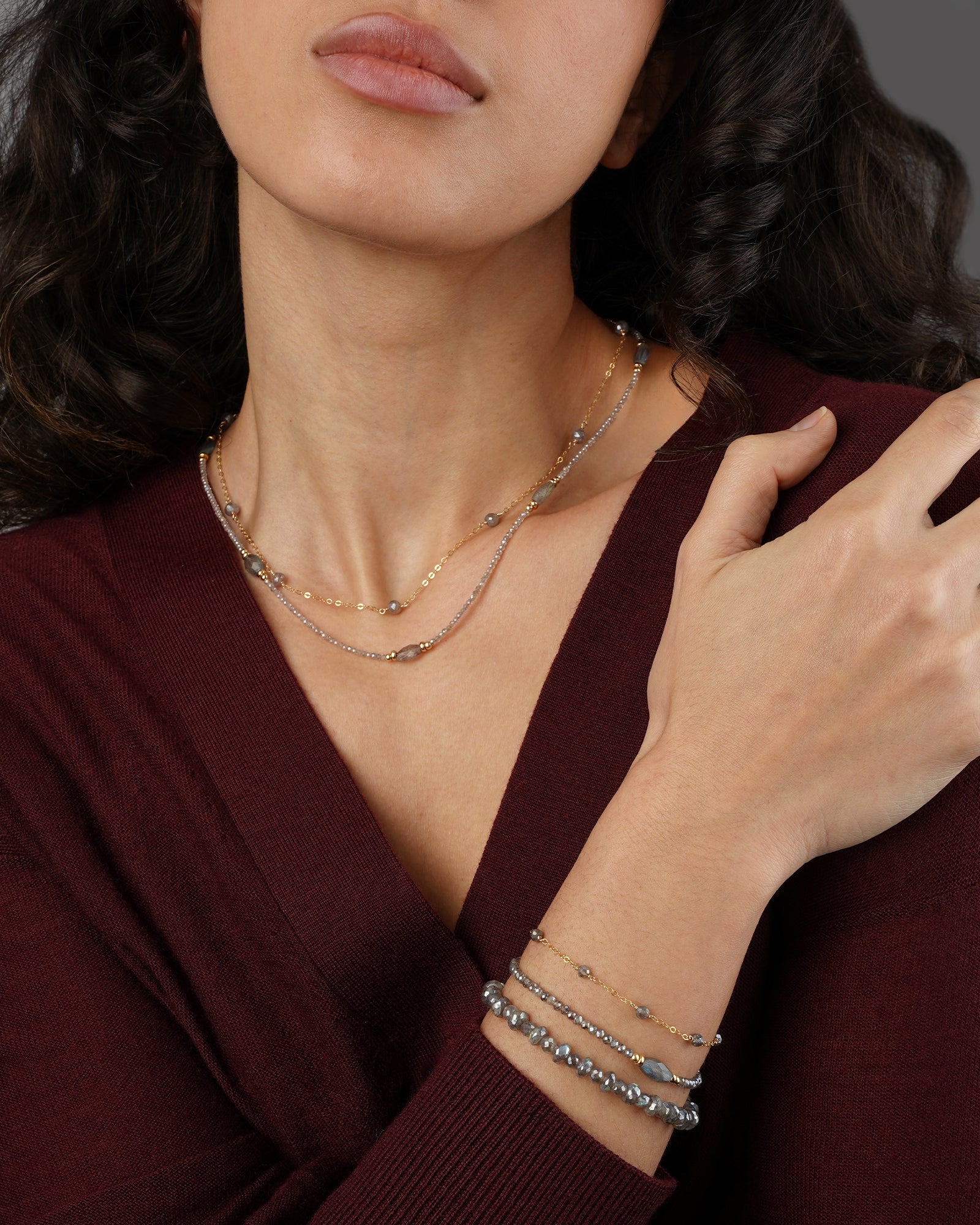 Beaded Labradorite Station Necklace - Image 2