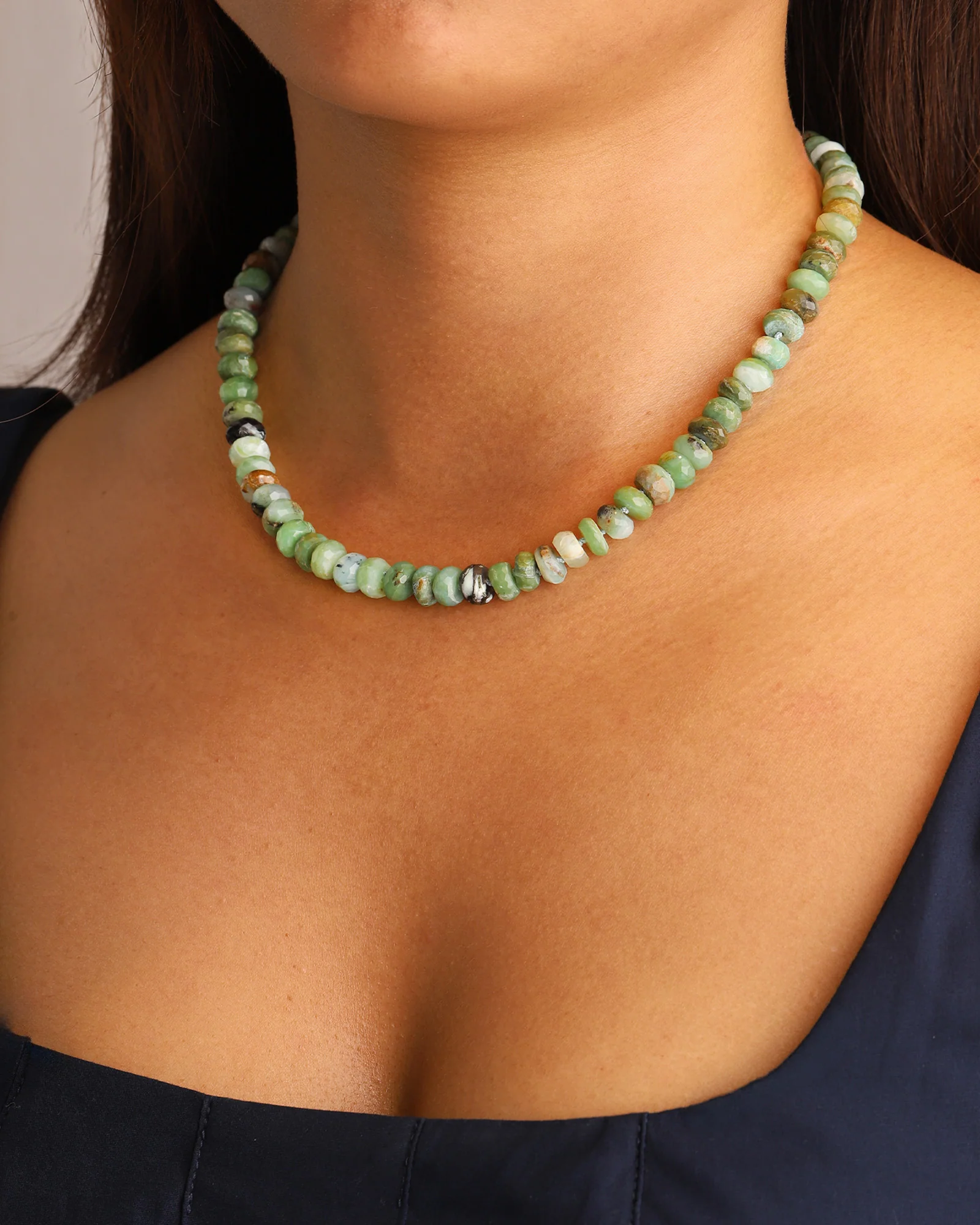 Faceted Chrysoprase Rondelle Beaded Necklace | 8.5mm - Image 2