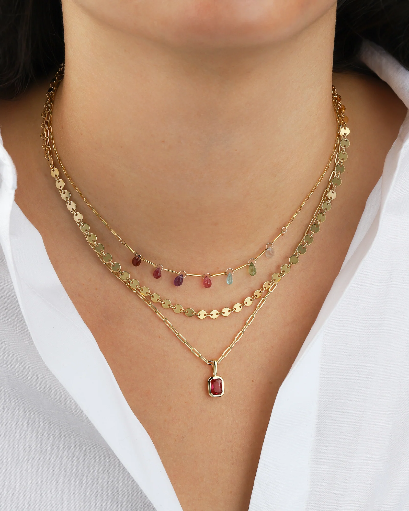 Mixed Teardrop Stone Chain Necklace - Image 2