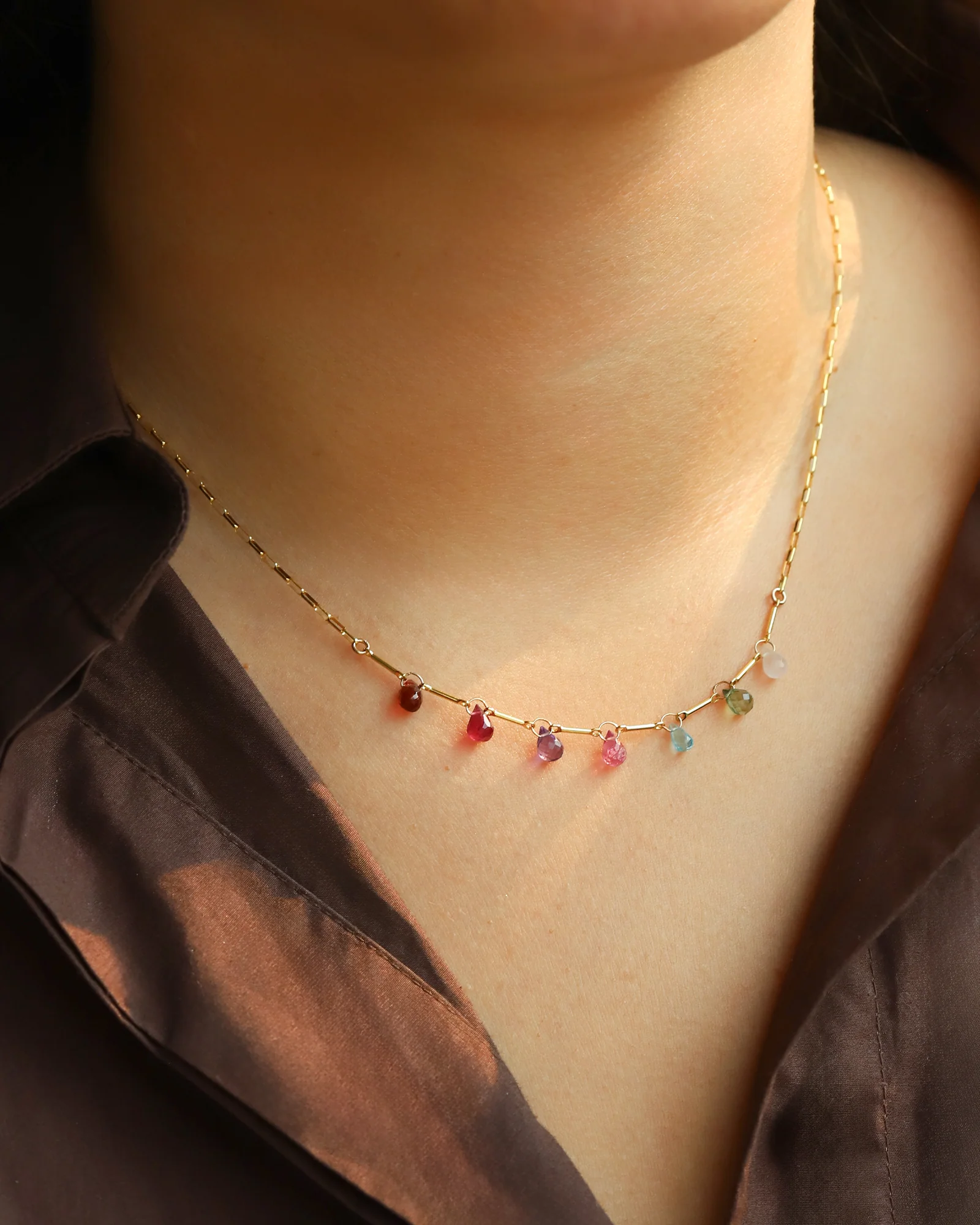 Mixed Teardrop Stone Chain Necklace - Image 4