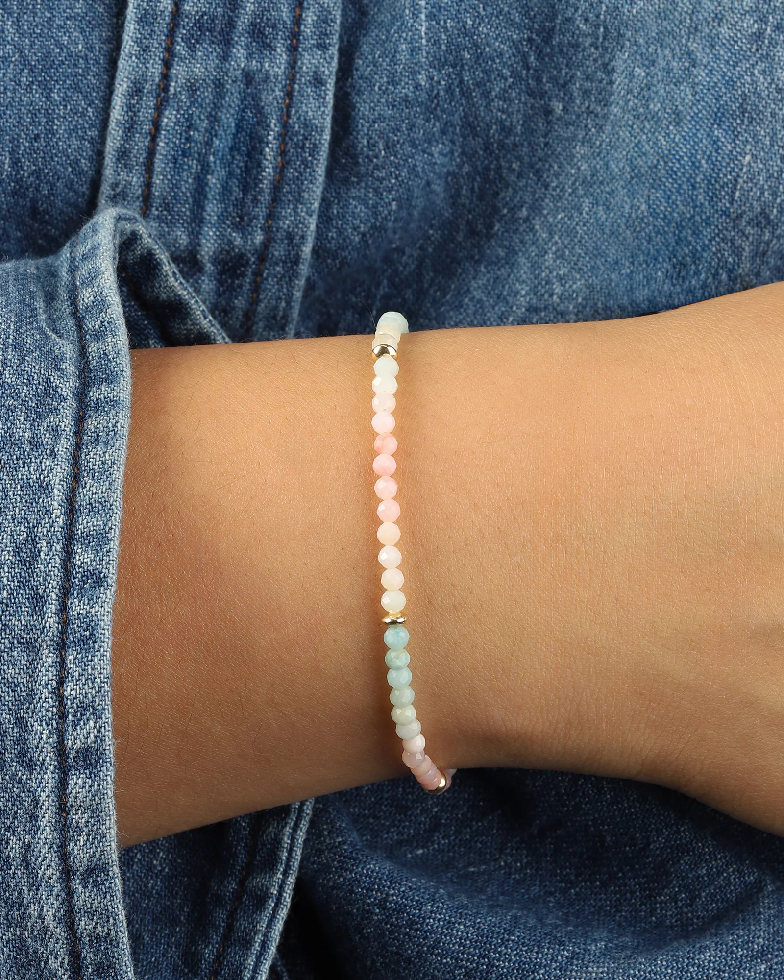 Aquamarine & Rose Quartz Saucer Bracelet | 4mm - Image 3