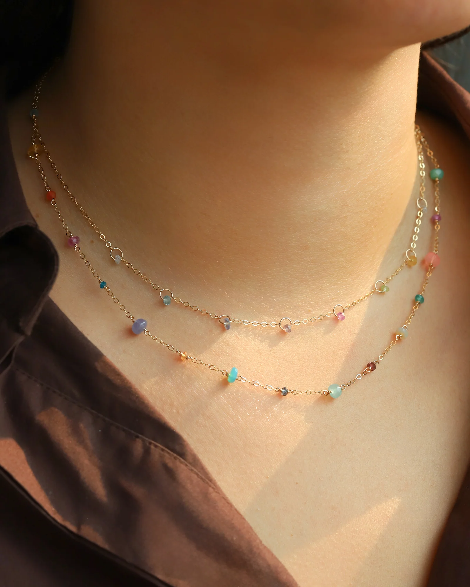Mixed Shape Stone Station Necklace - Image 2