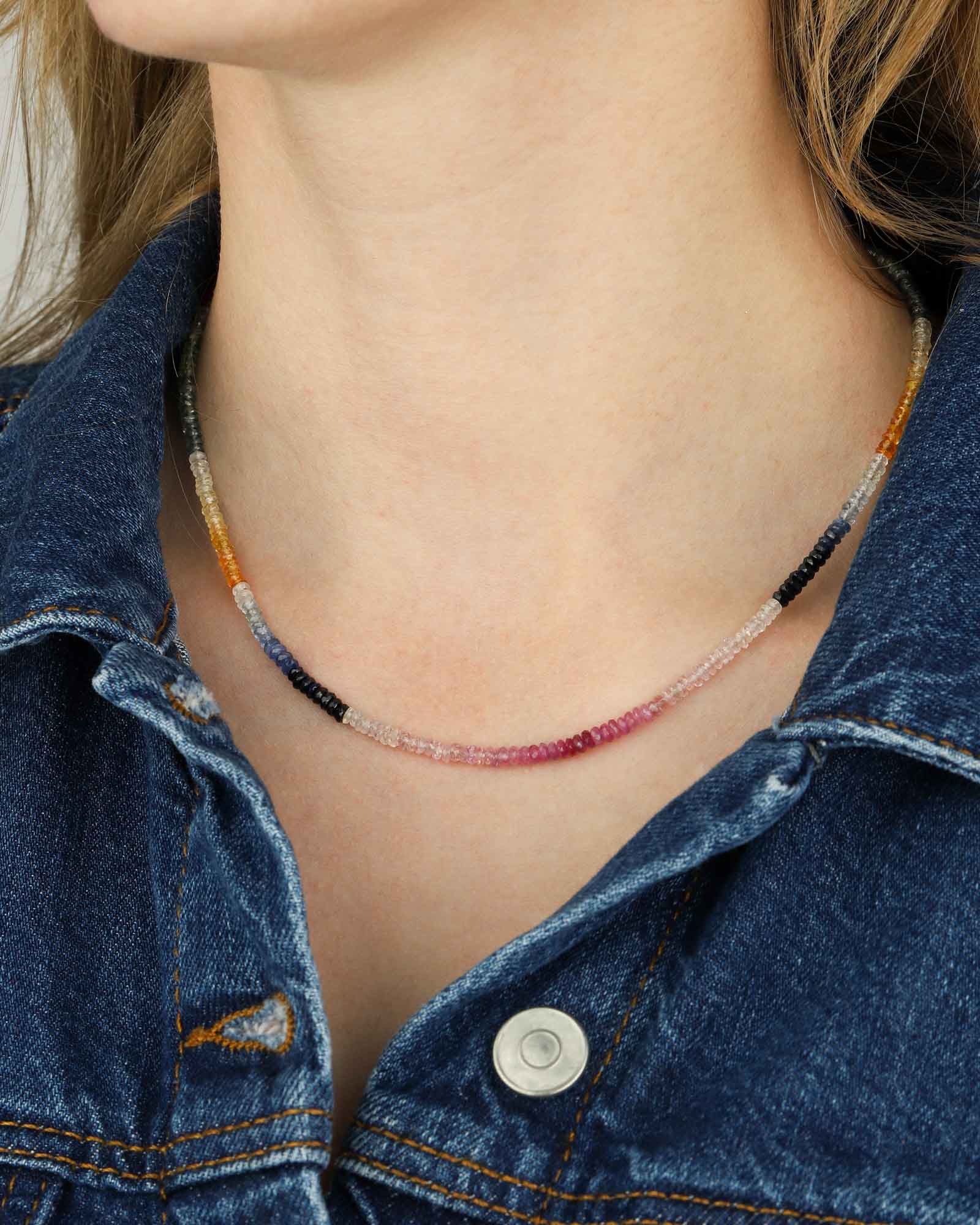 Multi Sapphire Beaded Necklace | 2.5mm - Image 2