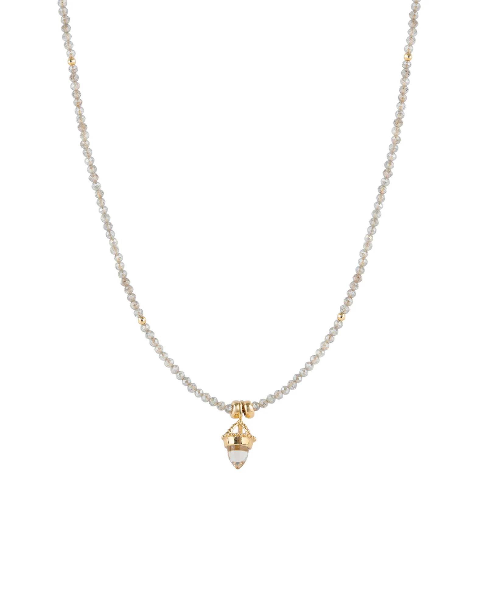 Mystic Labradorite + Quartz Charm Necklace