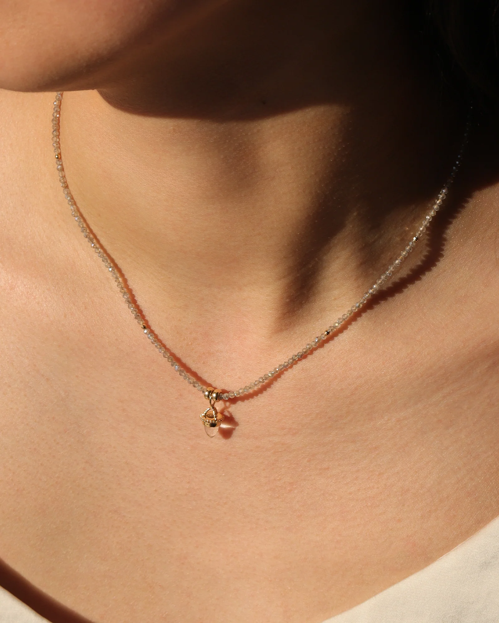 Mystic Labradorite + Quartz Charm Necklace - Image 2