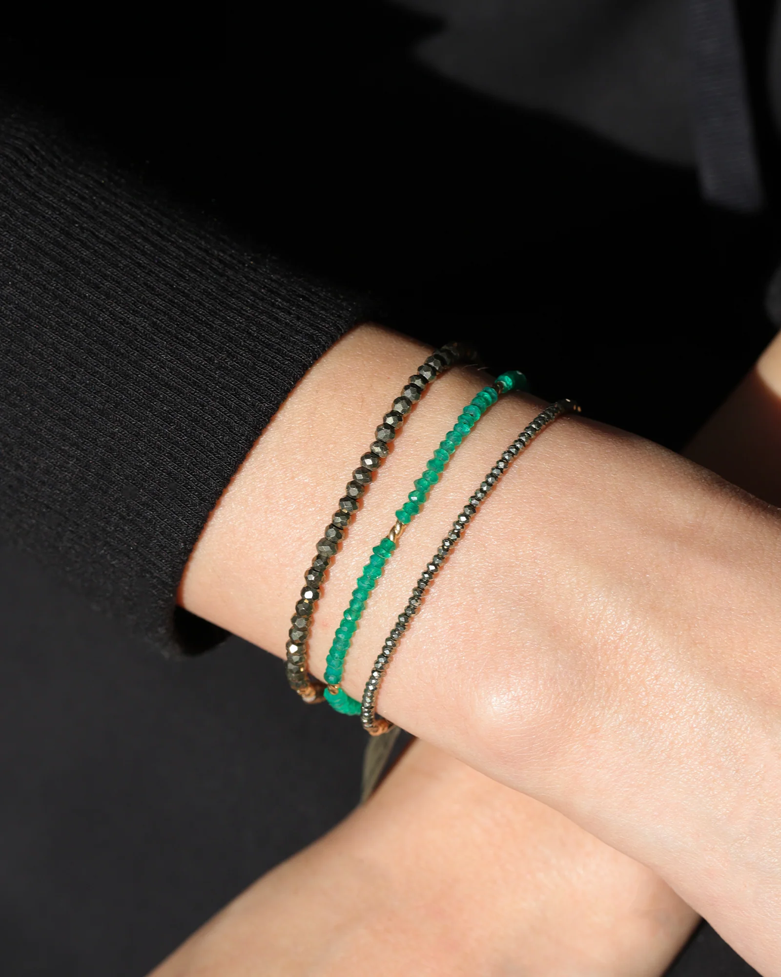 Green Agate Twist Bead Bracelet | 2.5mm - Image 2