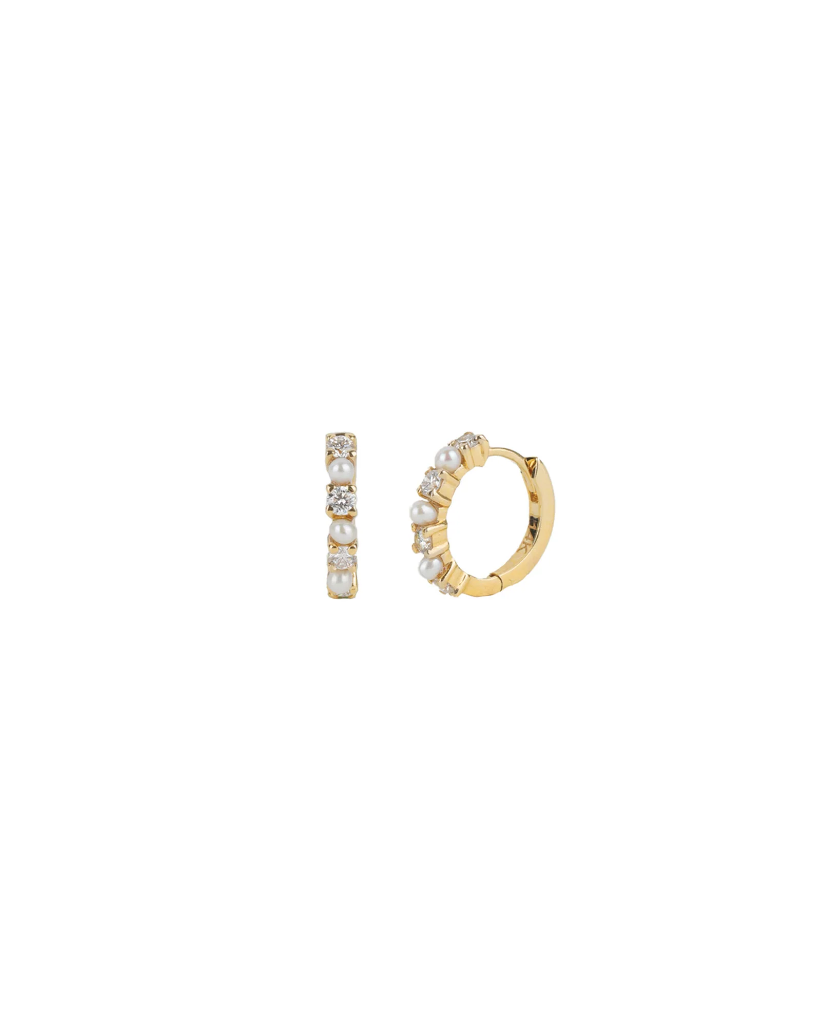 Pearl Diamond Huggies | 12mm