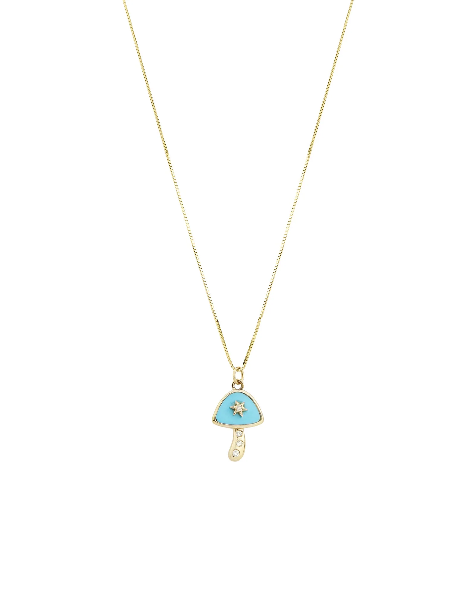 Turquoise + Diamond Mushroom Box Chain Necklace