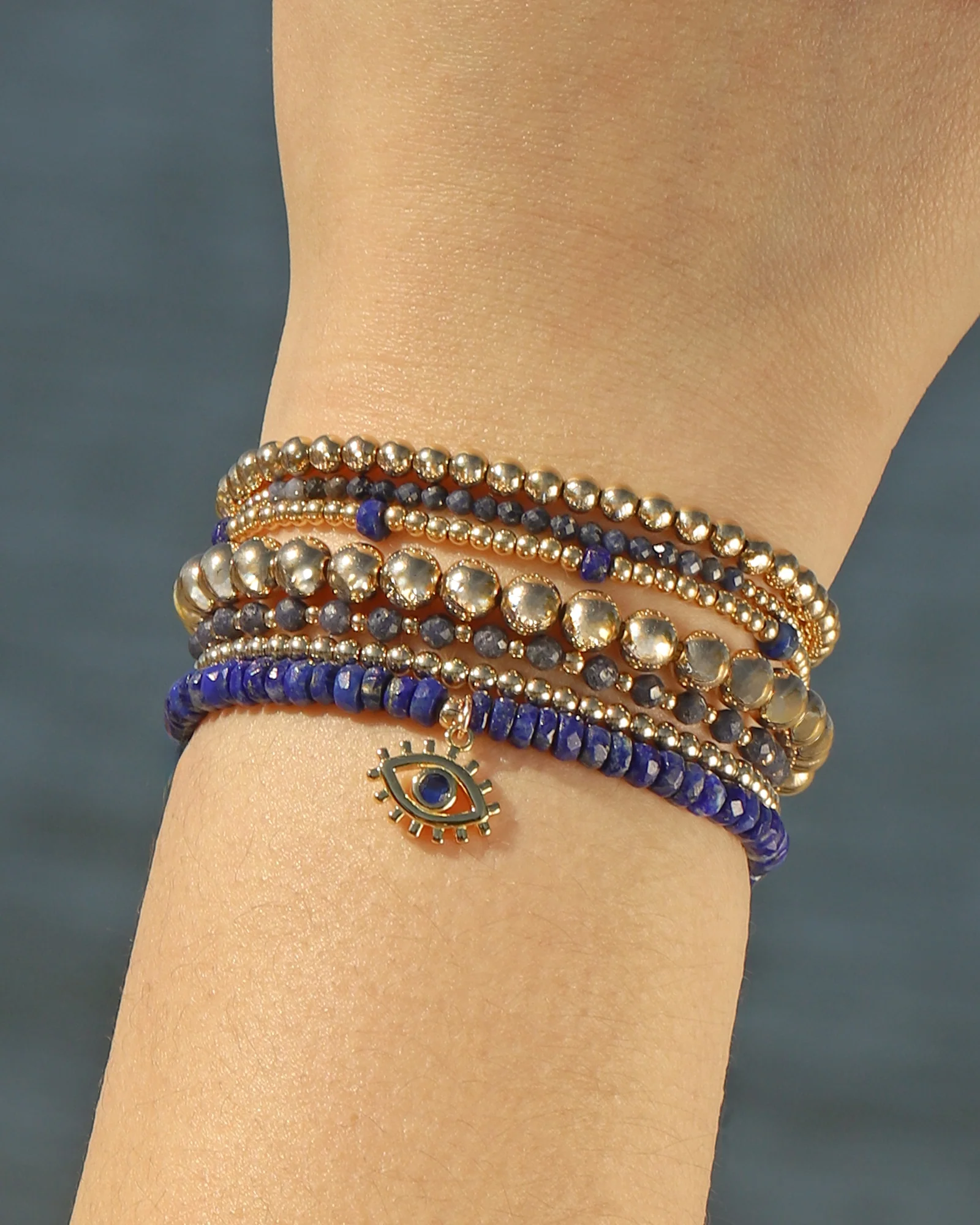 Lapis Evil Eye Charm Beaded Bracelet - Image 2