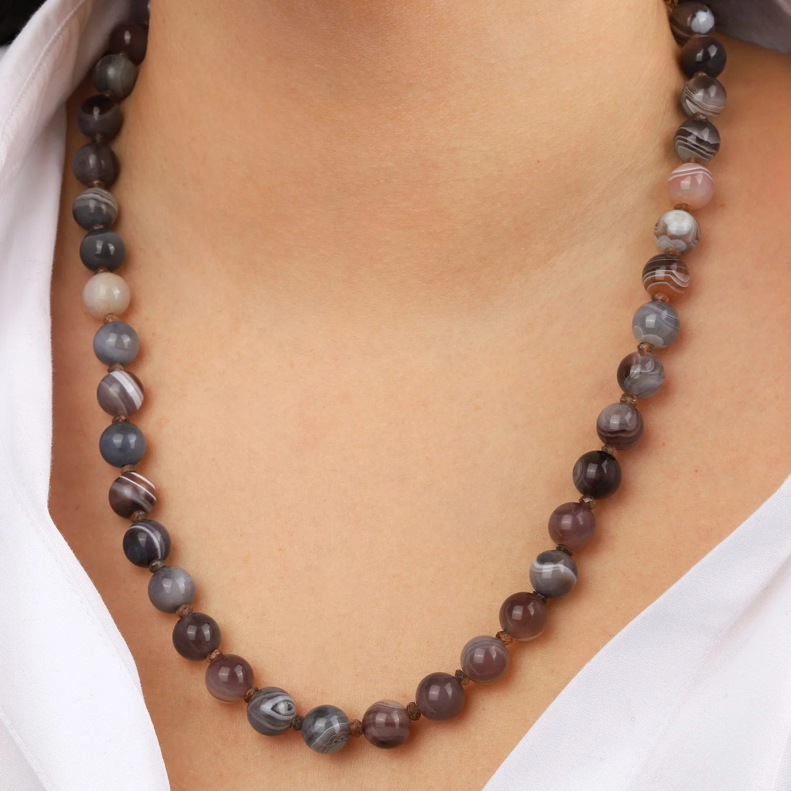 Botswana Agate Long Beaded Necklace | 10mm - Image 2