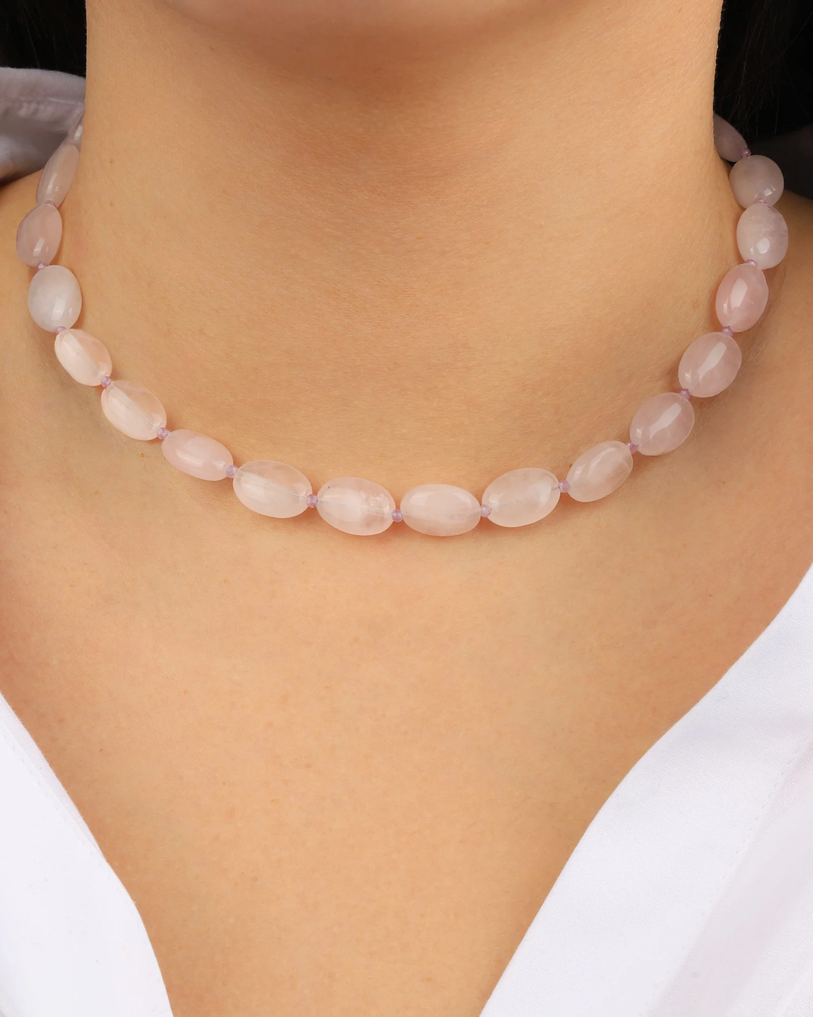 Rose Quartz Oval Beaded Necklace - Image 2