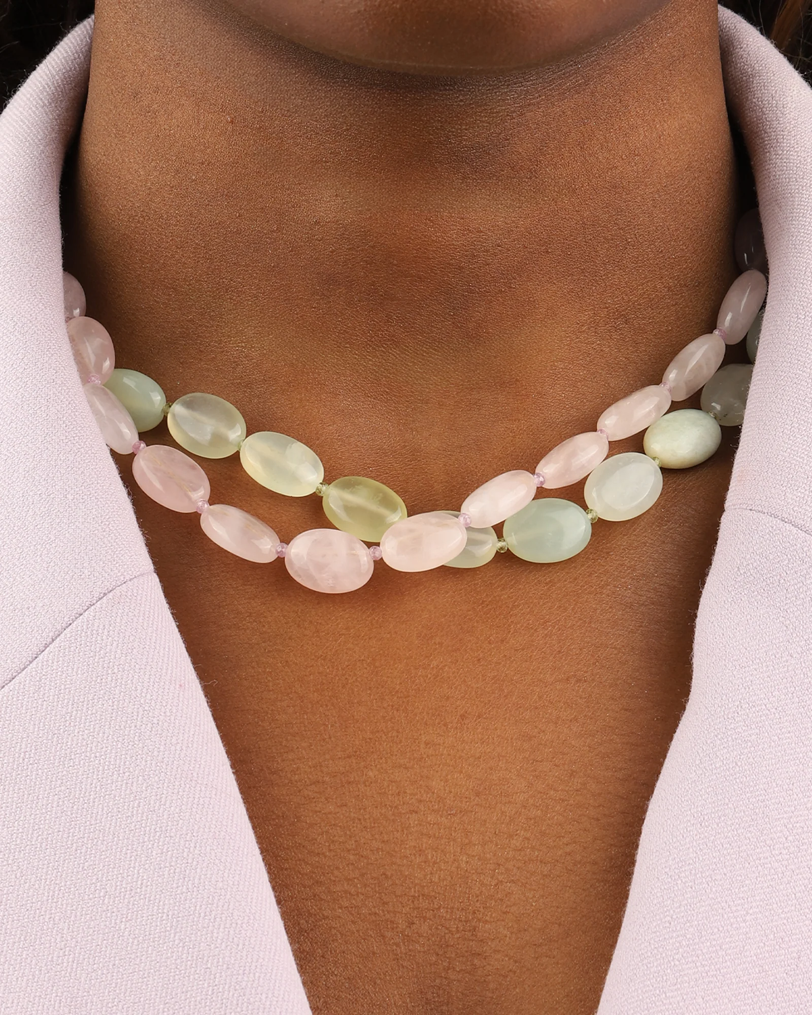 Rose Quartz Oval Beaded Necklace - Image 4