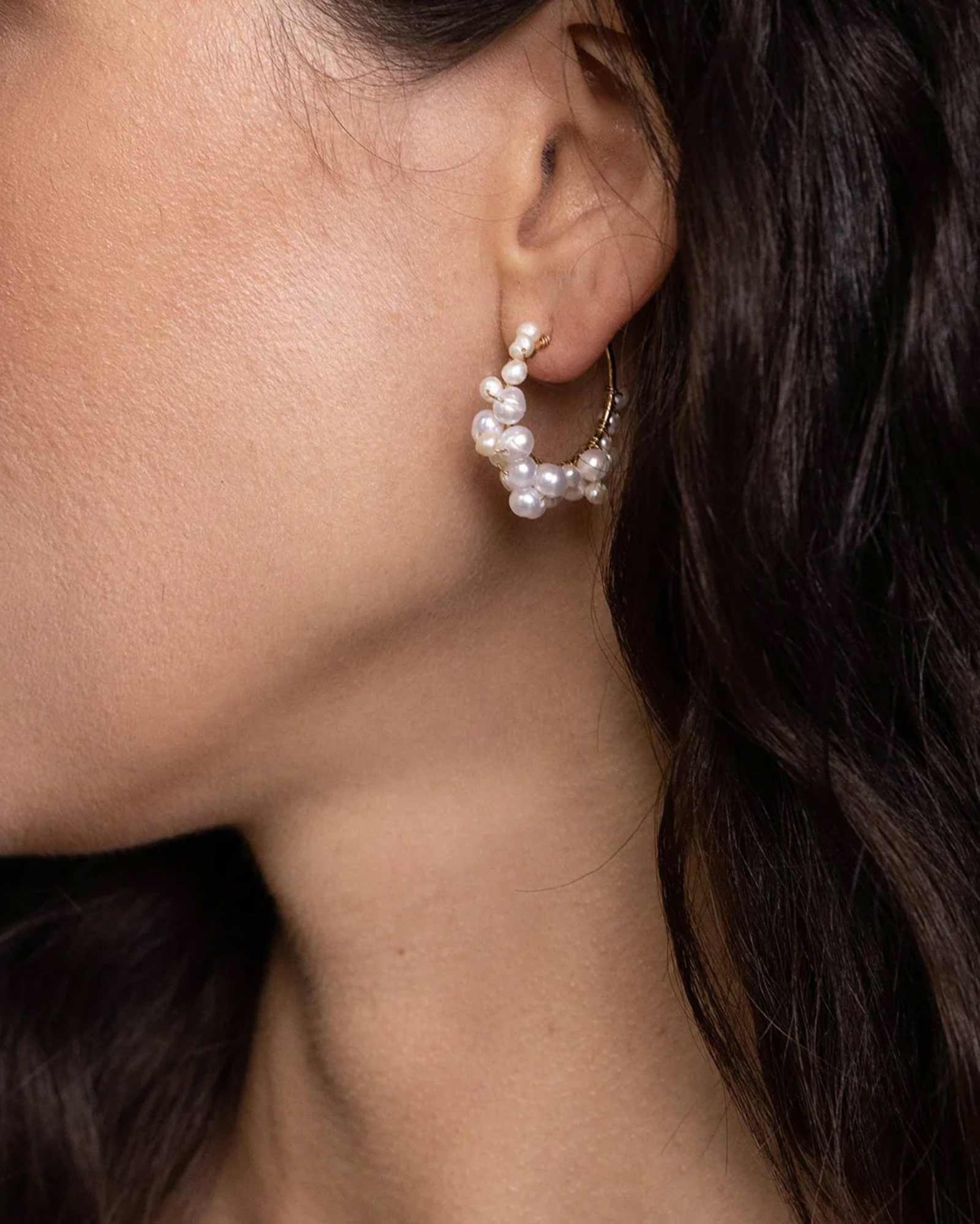 Mini Cruz Pearl Hoops - Image 2