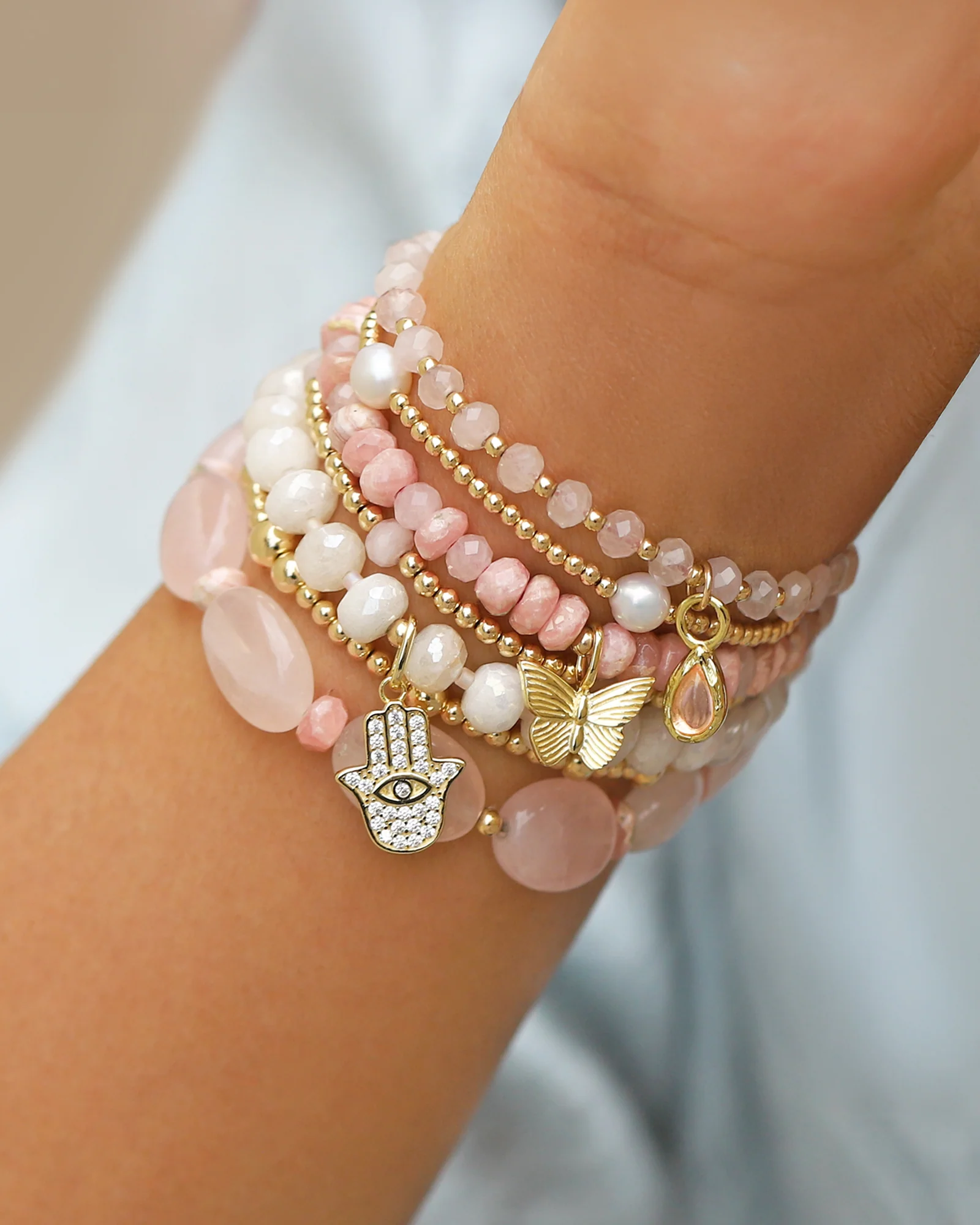 Oval Rose Quartz Beaded Bracelet - Image 3