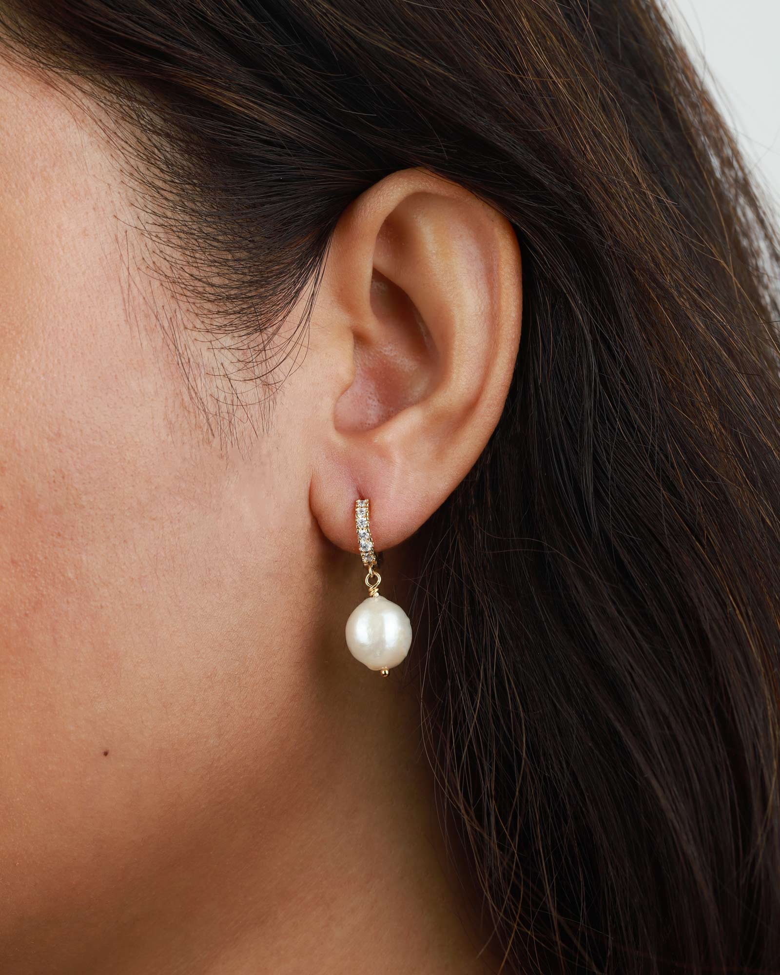 Pearl Drop Pavé Huggies | 12mm - Image 3