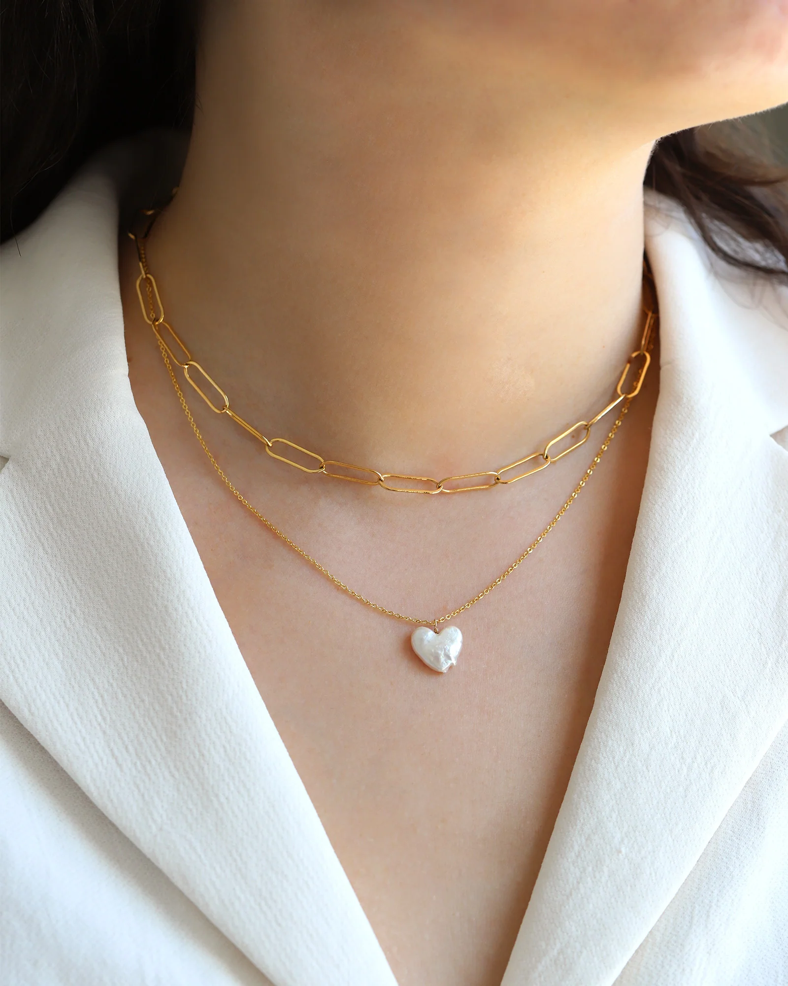 Pearl Heart Drop Necklace - Image 2