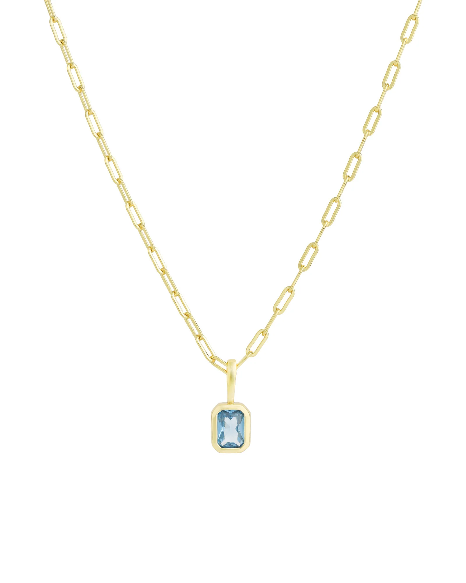 Emerald Cut Birthstone Paperclip Necklace
