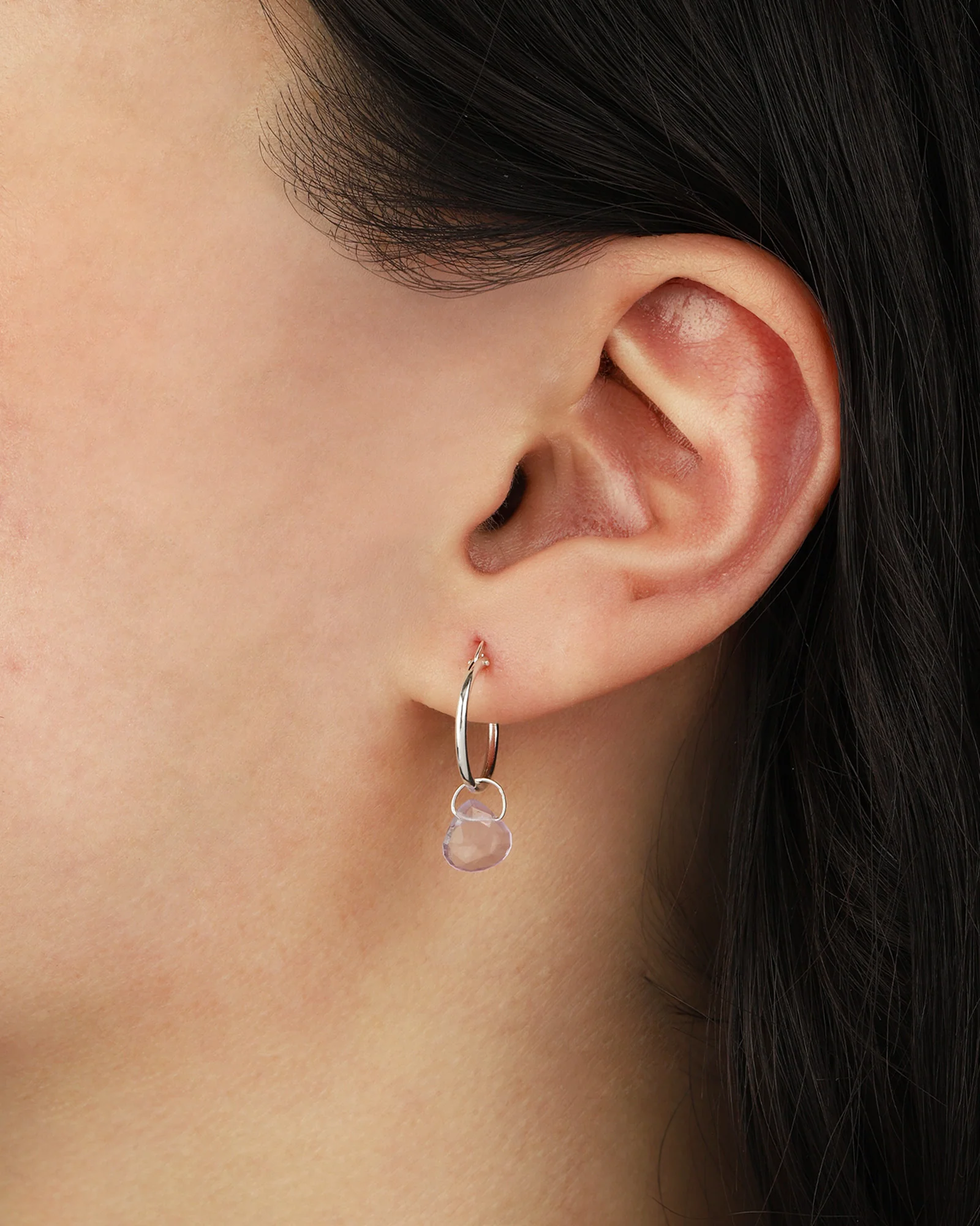 Amethyst Heart Floating Drop Huggies | 14mm - Image 3