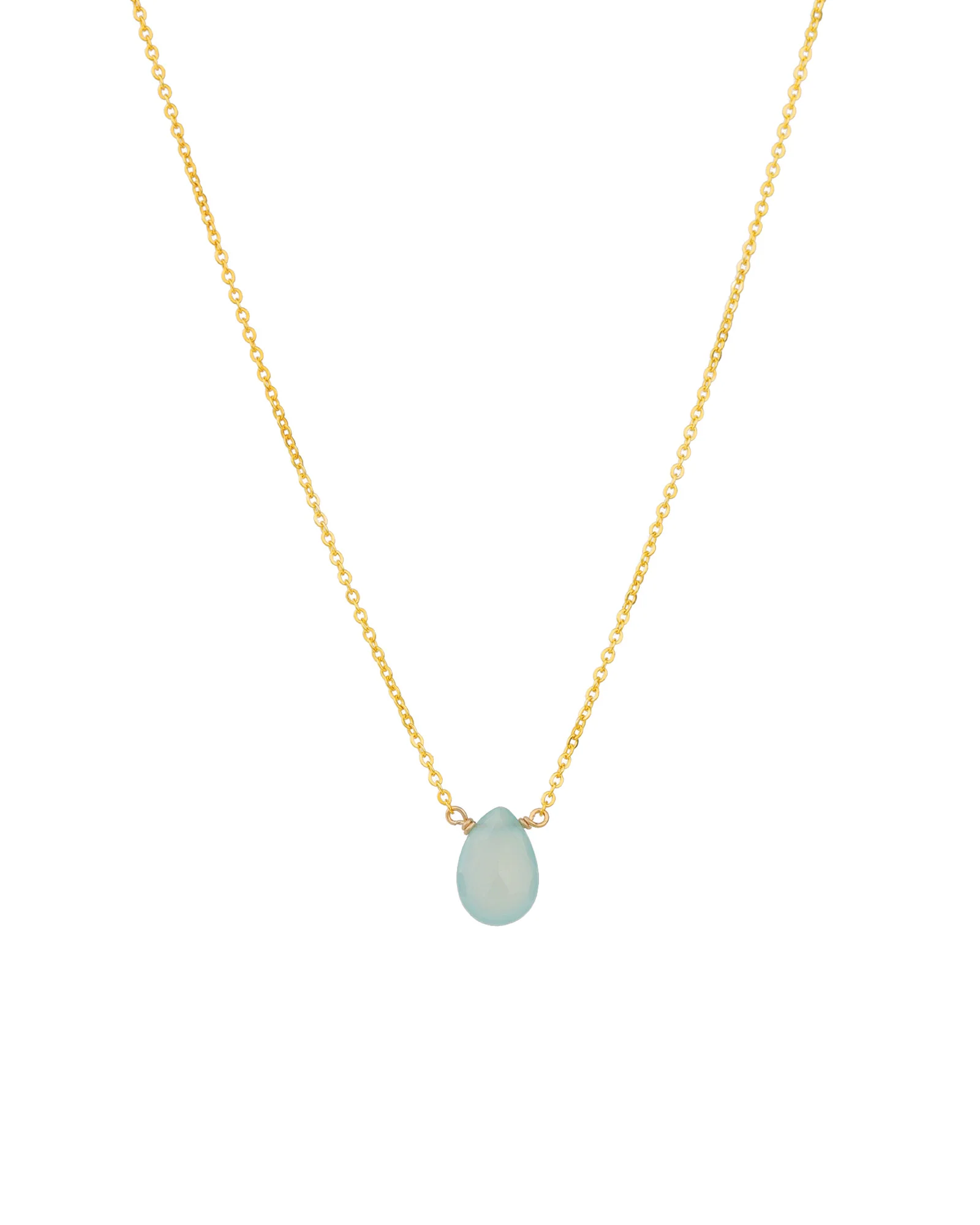Aqua Chalcedony Pear Cable Chain Necklace | 10mm