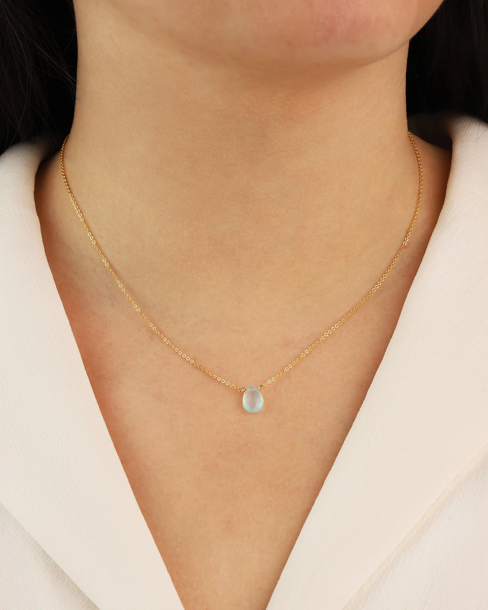 Aqua Chalcedony Pear Cable Chain Necklace | 10mm - Image 2