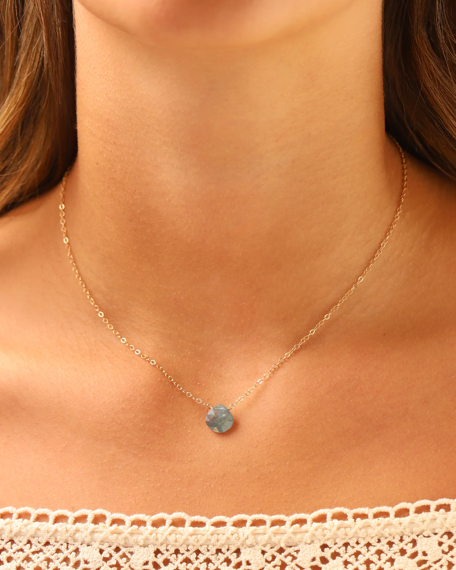 Blue Kyanite Heart Cable Chain Necklace | 8mm - Image 2