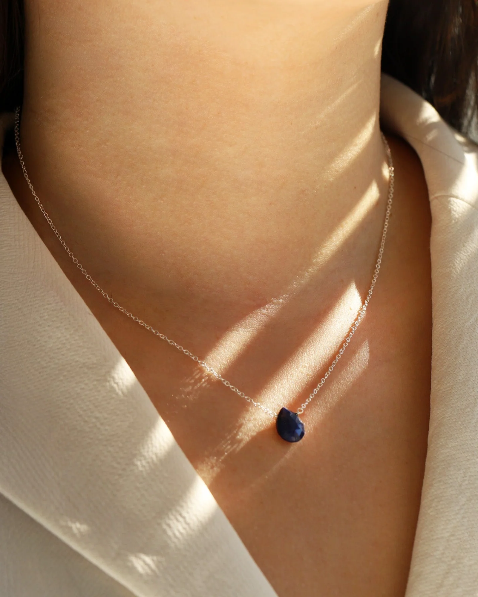 Blue Sapphire Pear Cable Chain Necklace | 8mm - Image 4