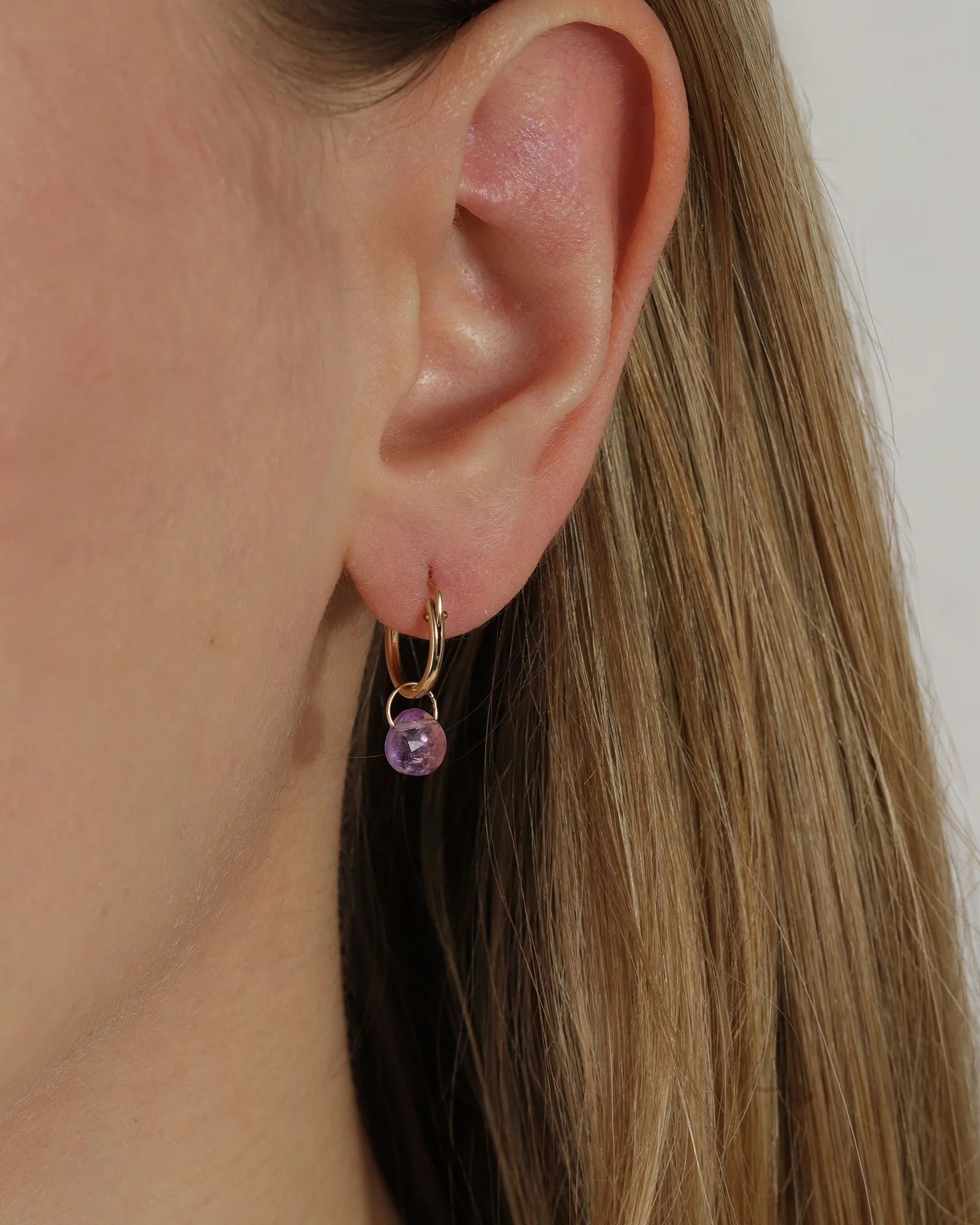 Amethyst Heart Floating Drop Huggies | 12mm - Image 2
