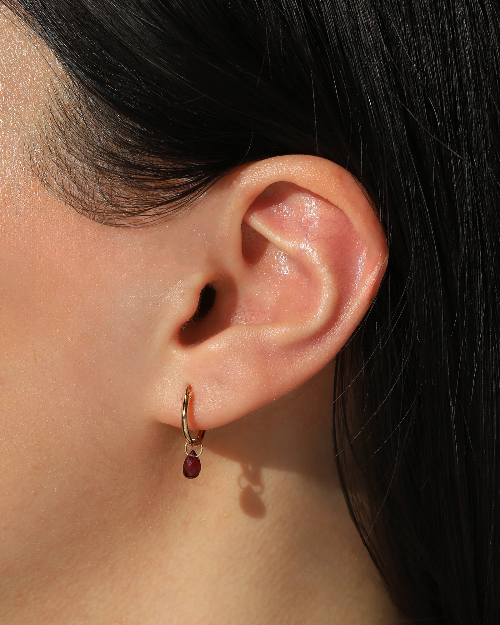 Rhodolite Garnet Teardrop Floating Drop Huggies | 12mm - Image 2