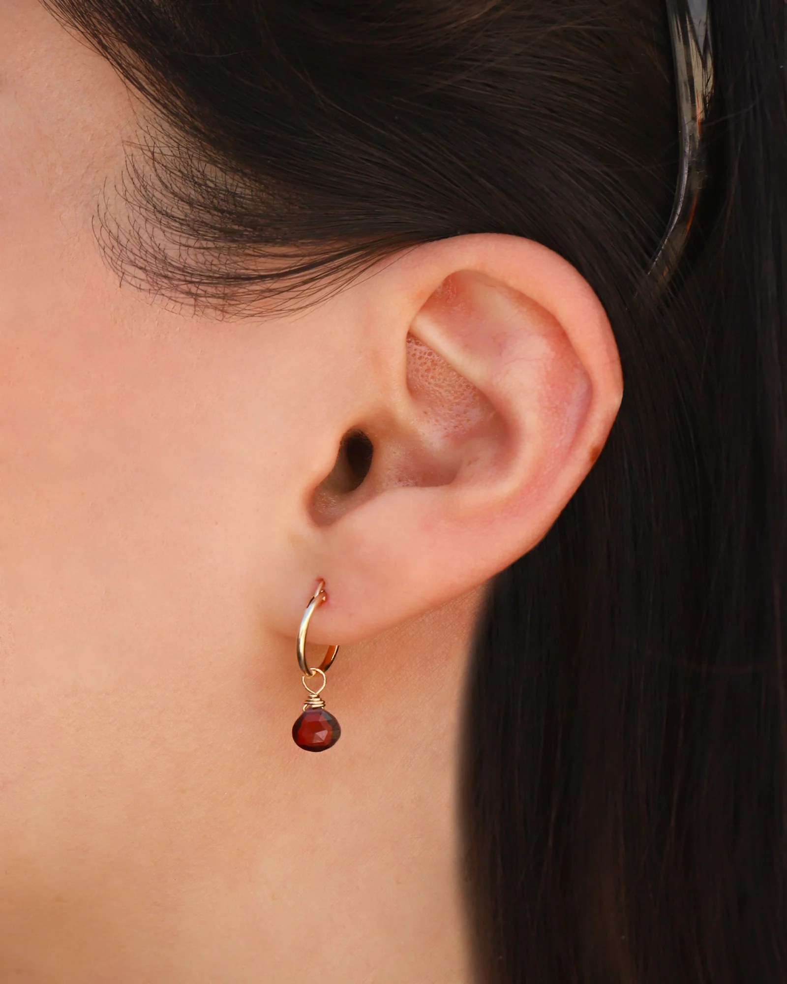 Garnet Heart Floating Drop Huggies | 12mm - Image 2