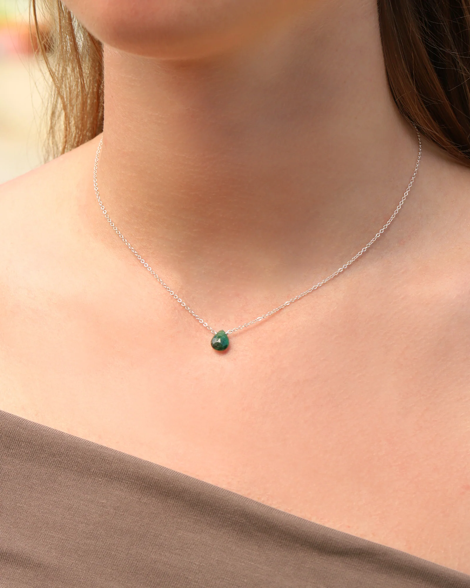 Green Apatite Pear Cable Chain Necklace | 8mm - Image 2