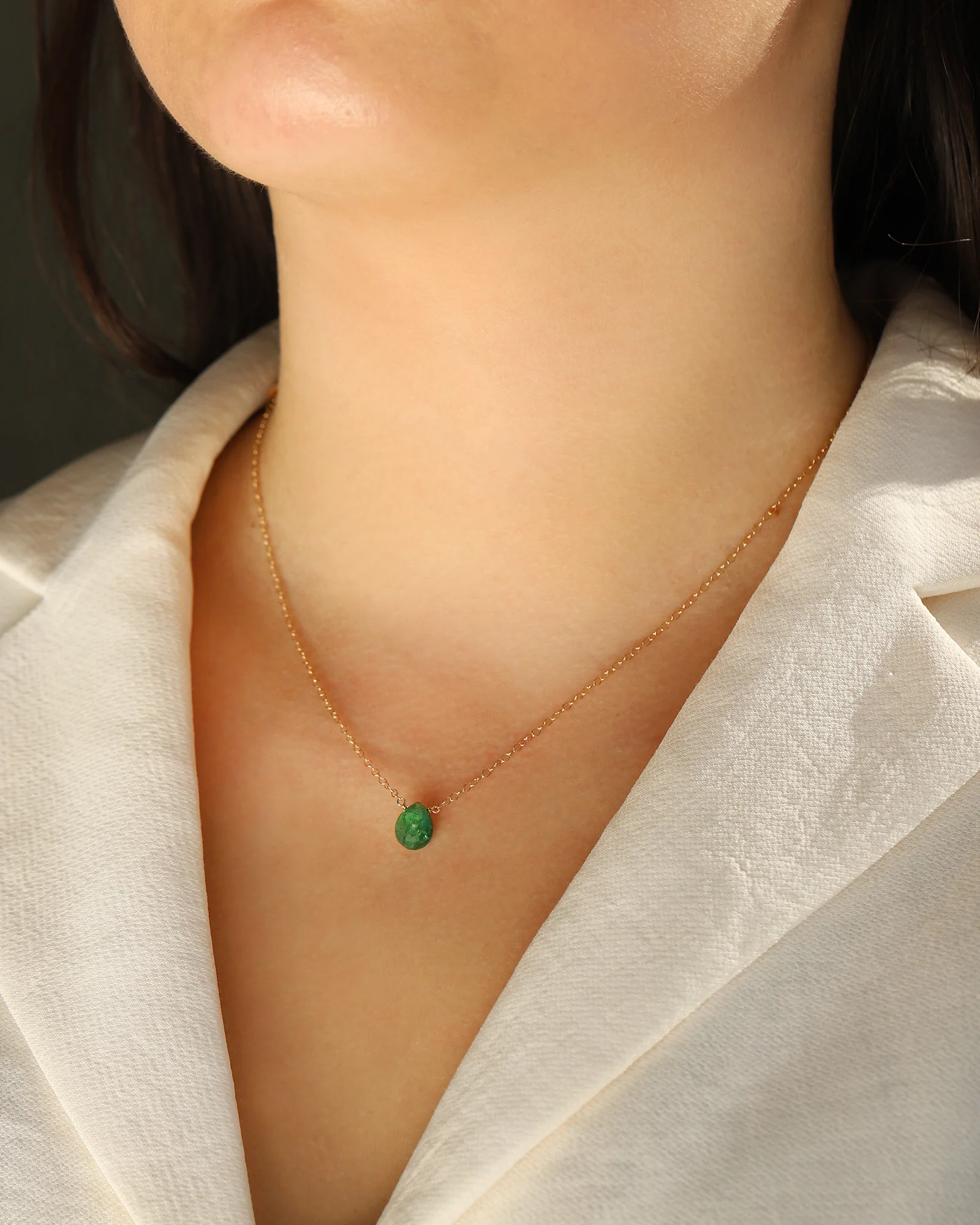Green Quartz Pear Cable Chain Necklace | 8mm - Image 4