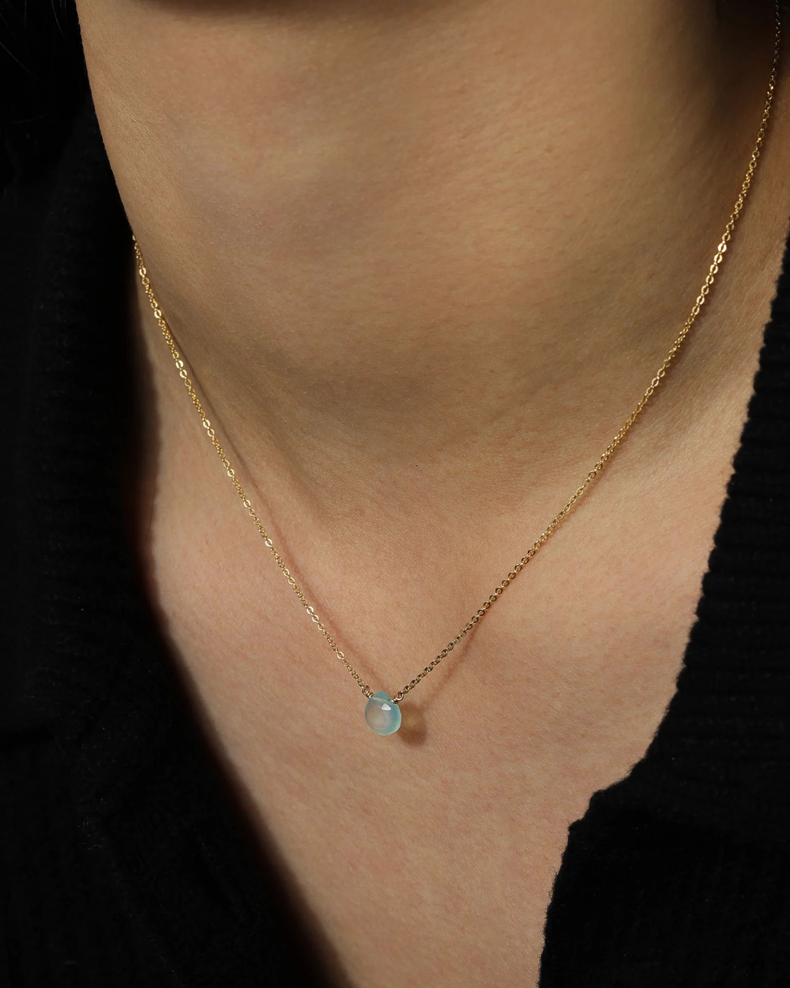 Aqua Chalcedony Heart Cable Chain Necklace | 8mm - Image 2