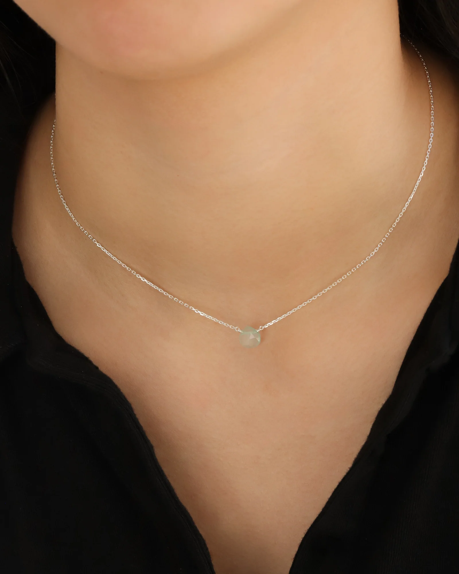 Aqua Chalcedony Heart Cable Chain Necklace | 8mm - Image 2