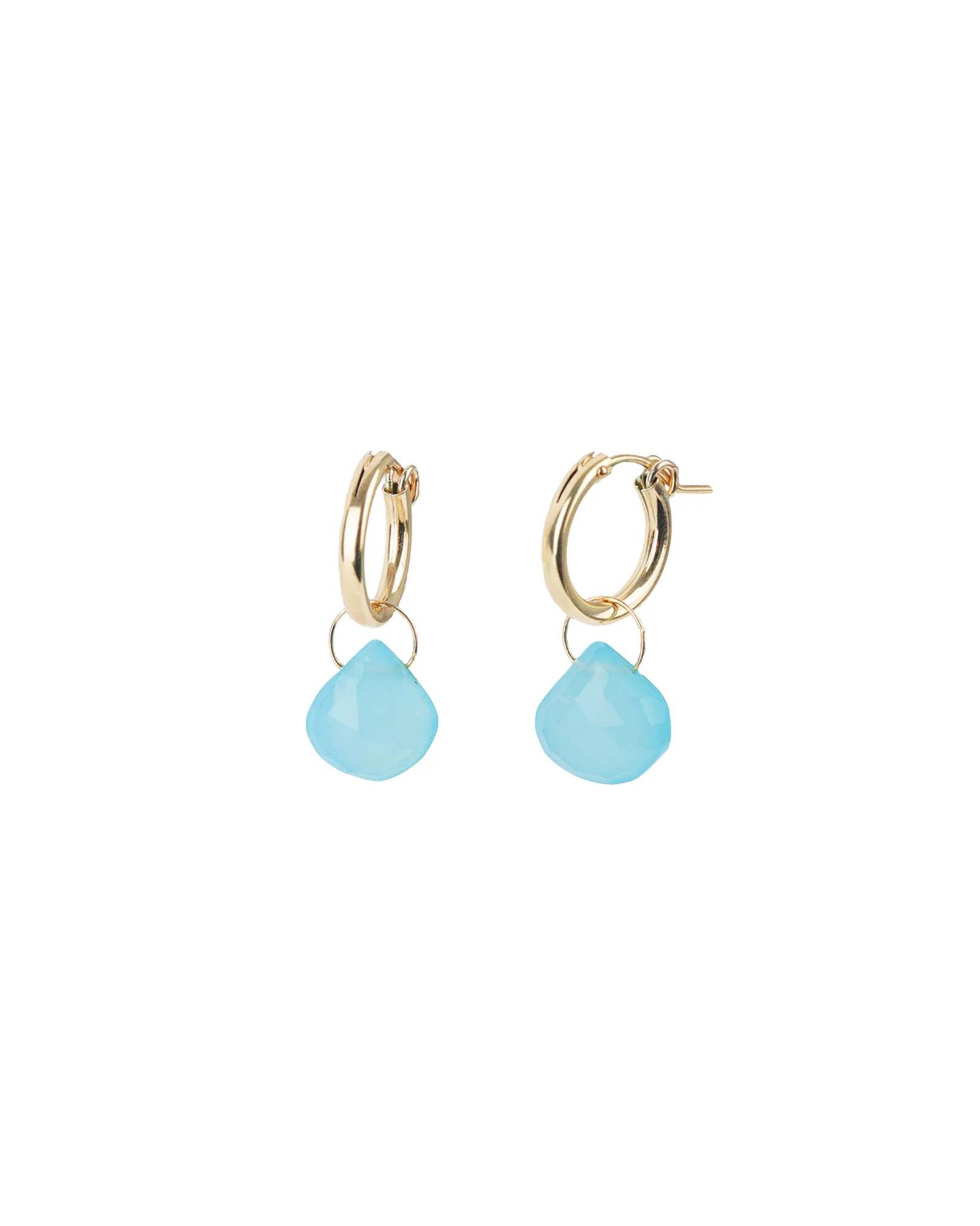 Blue Chalcedony Heart Floating Drop Huggies | 15mm