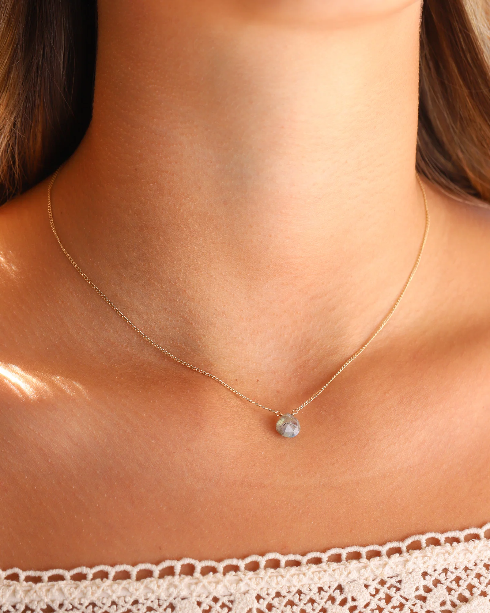 Labradorite Heart Curb Chain Necklace | 8mm - Image 2