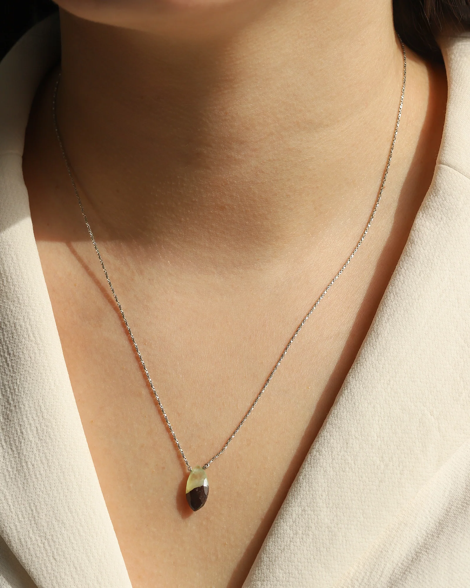 Prehnite Marquise Box Chain Necklace | 10mm - Image 2