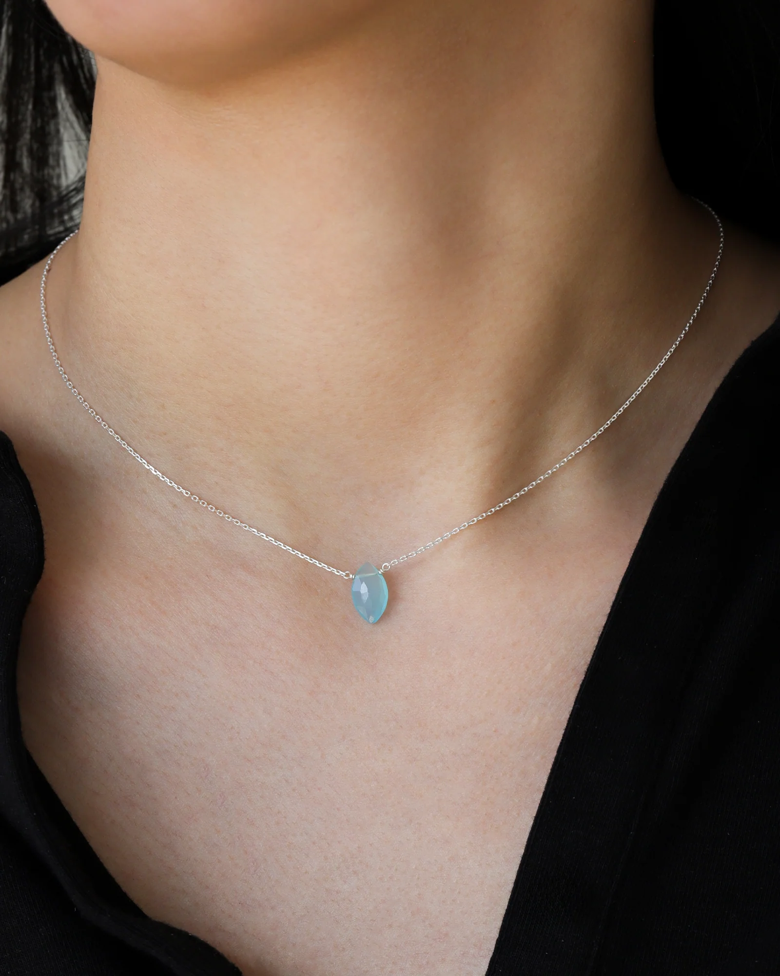 Blue Chalcedony Marquise Cable Chain Necklace | 12mm - Image 2
