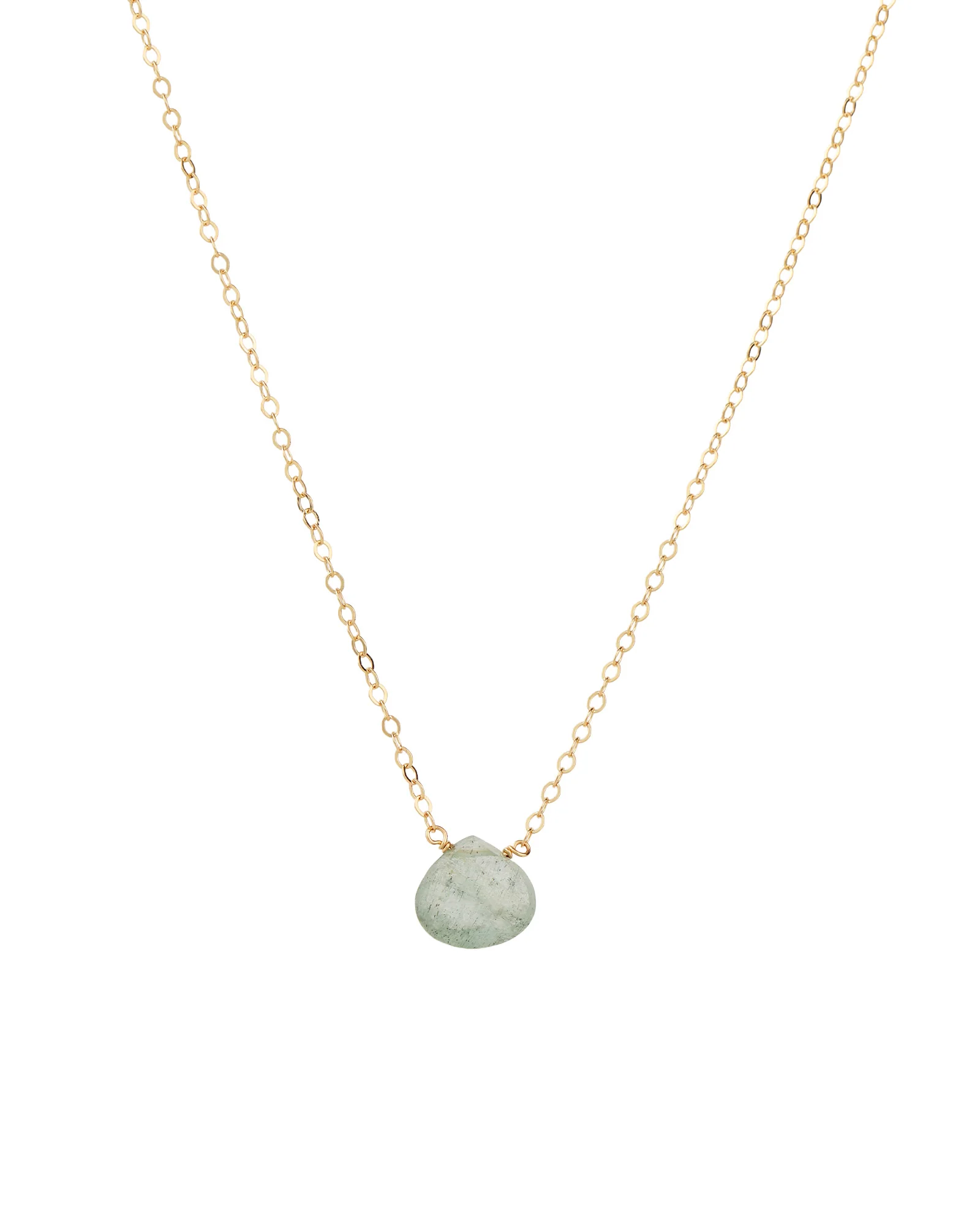 Moss Aquamarine Heart Cable Chain Necklace | 12mm