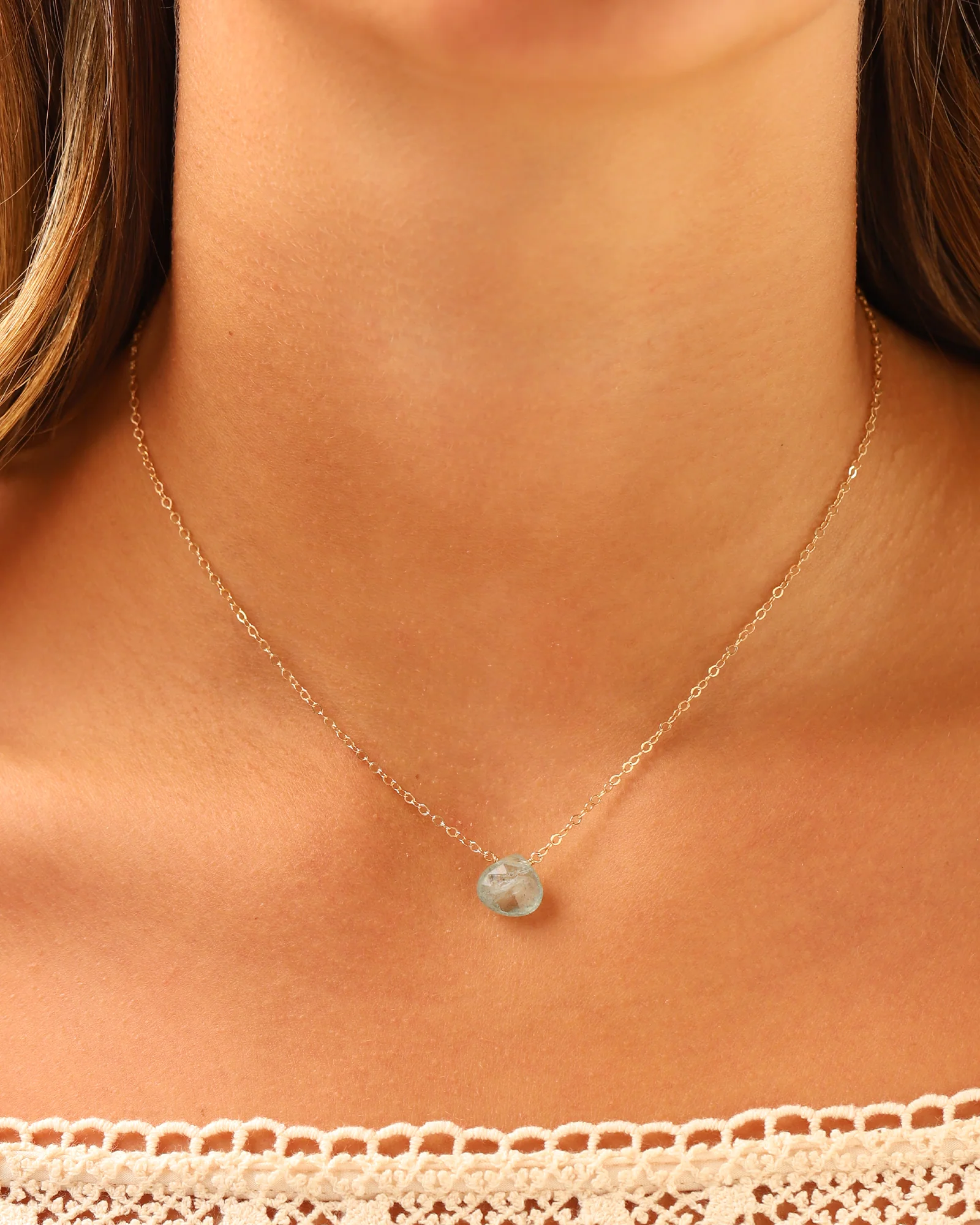 Moss Aquamarine Heart Cable Chain Necklace | 12mm - Image 2