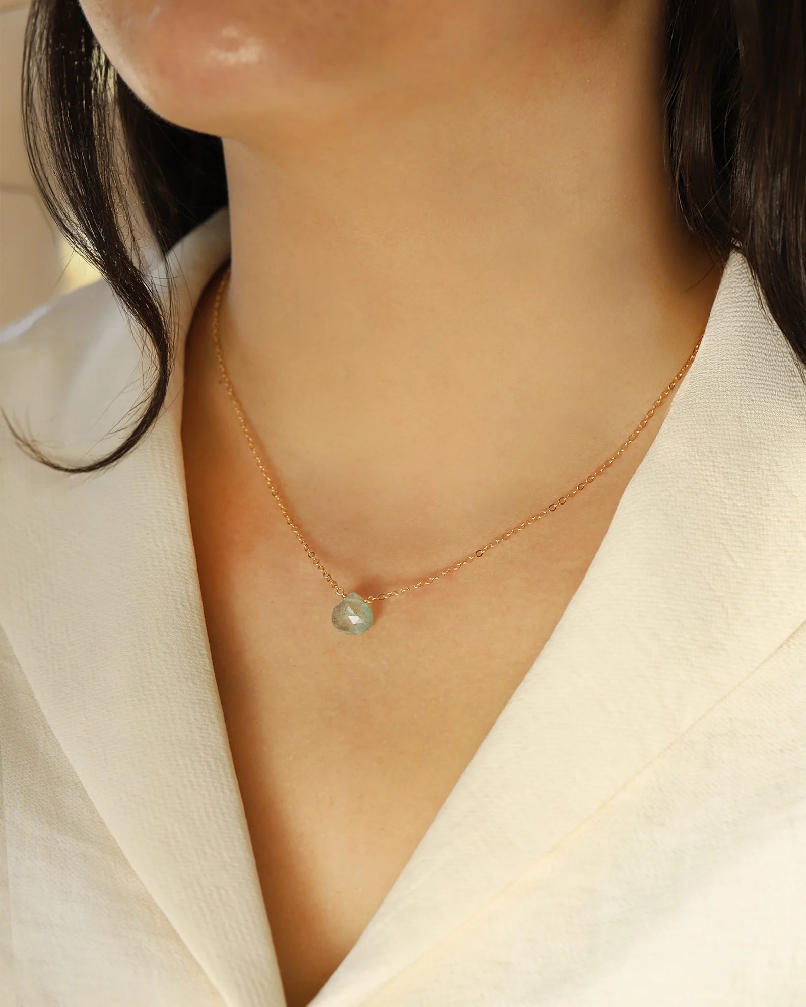Moss Aquamarine Heart Cable Chain Necklace | 12mm - Image 4