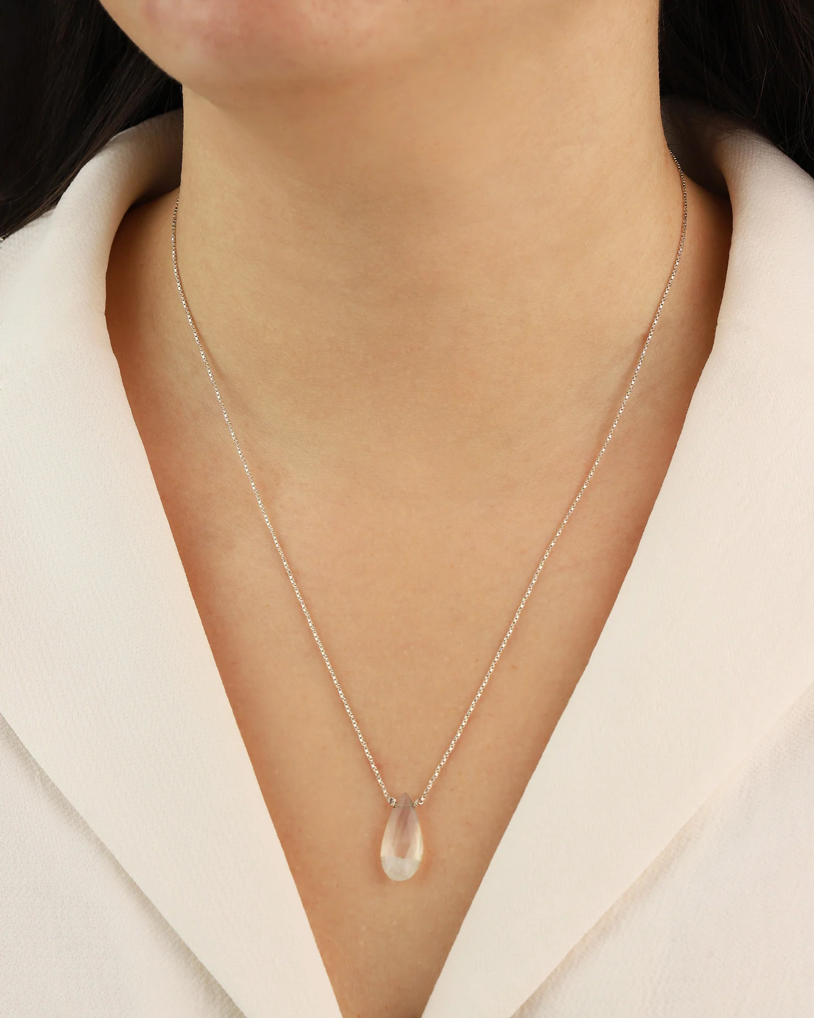 Champagne Agate Pear Box Chain Necklace | 14mm - Image 2