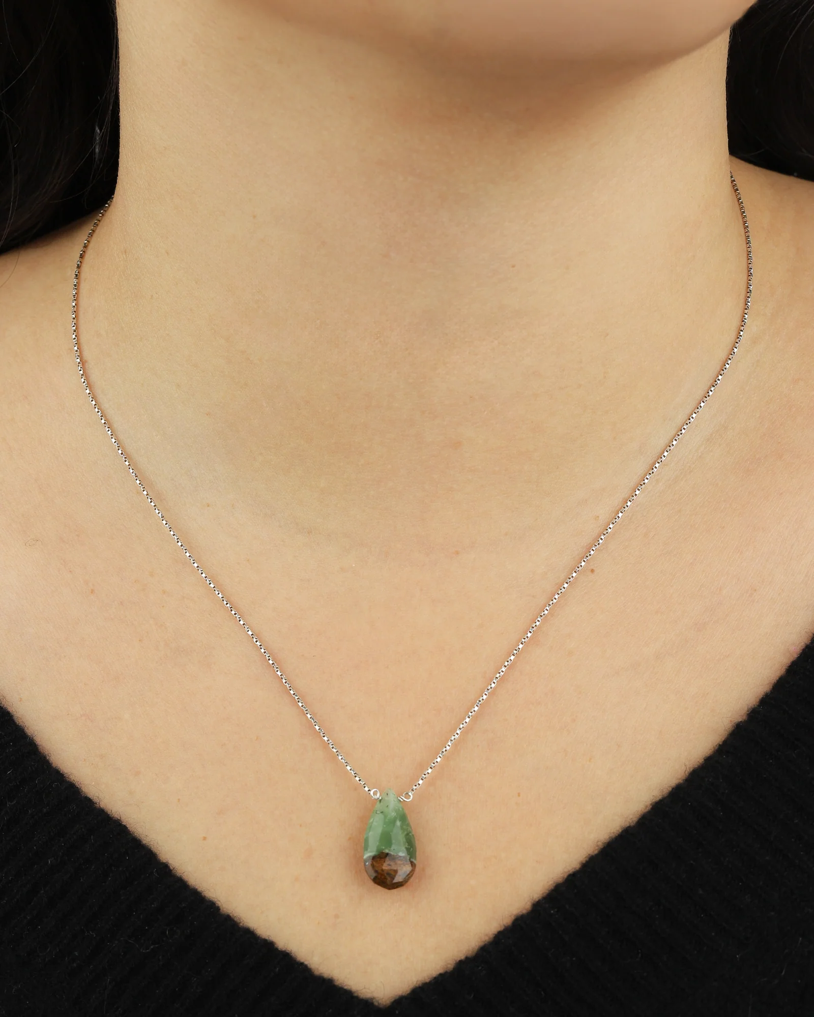Chrysoprase Pear Box Chain Necklace | 10mm - Image 2